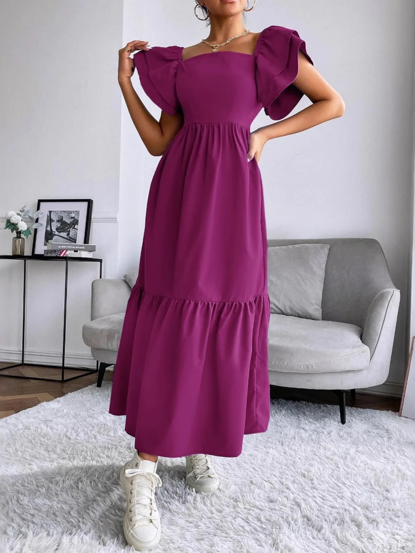 Tiered Square Neck Maxi Dress - Image 12
