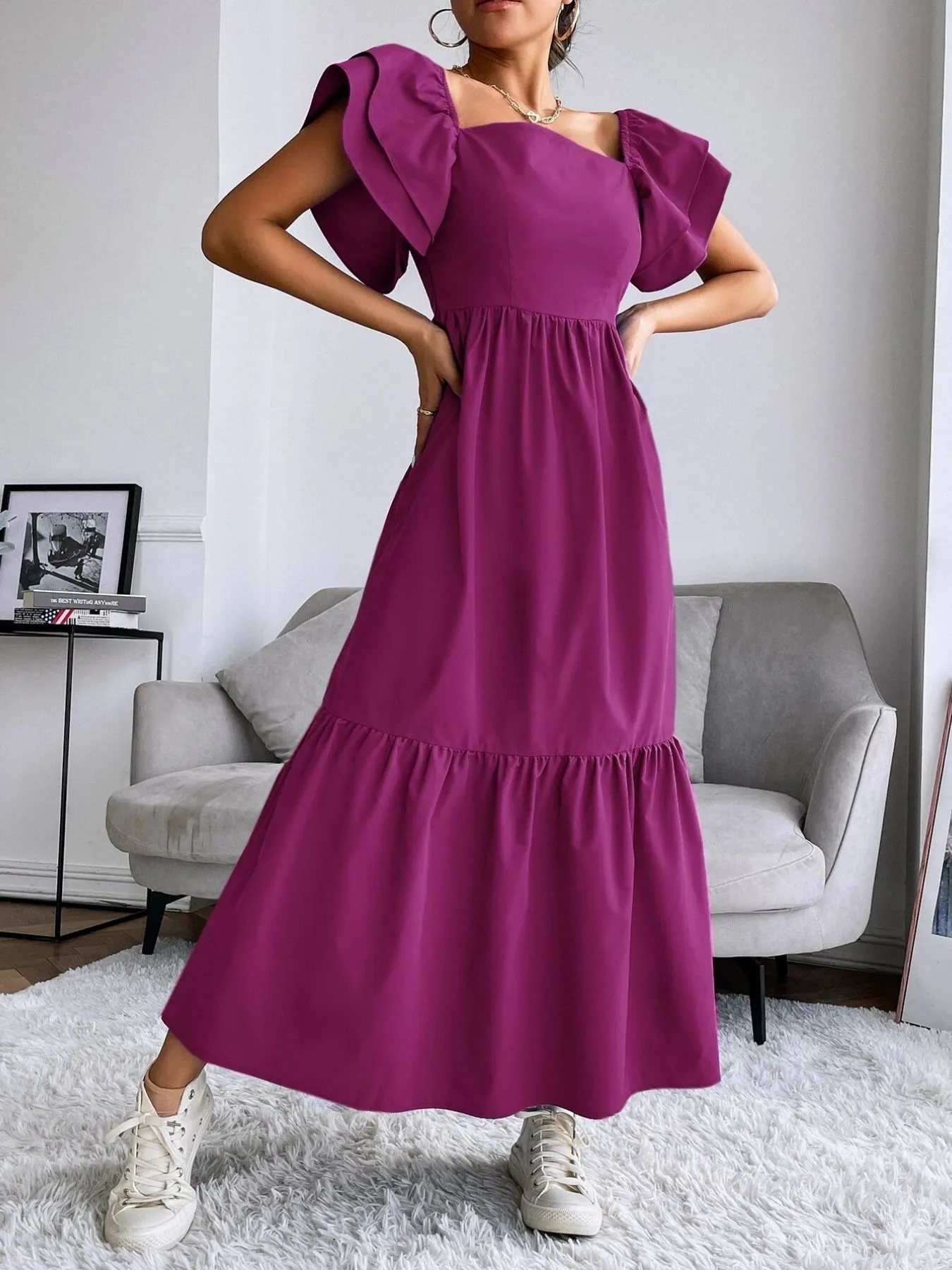 Tiered Square Neck Maxi Dress - Image 9