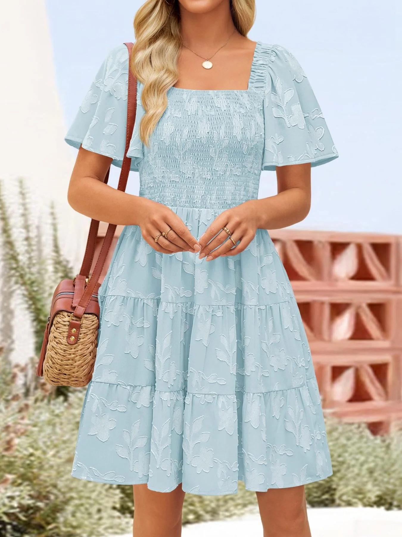 Tiered Square Neck Short Sleeve Dress - Image 2