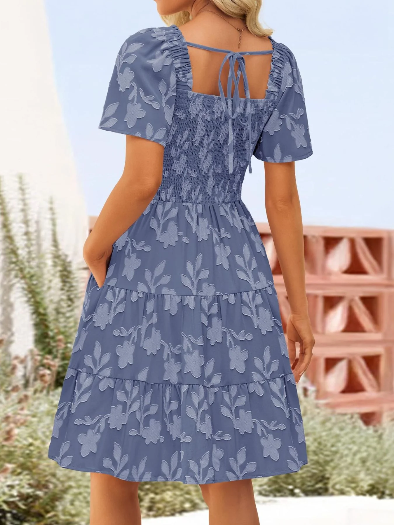 Tiered Square Neck Short Sleeve Dress - Image 24