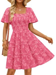 Tiered Square Neck Short Sleeve Dress - Image 7