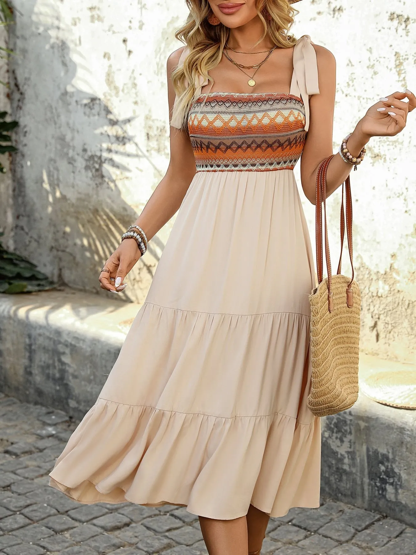 Tiered Tie Shoulder Midi Dress - Image 3