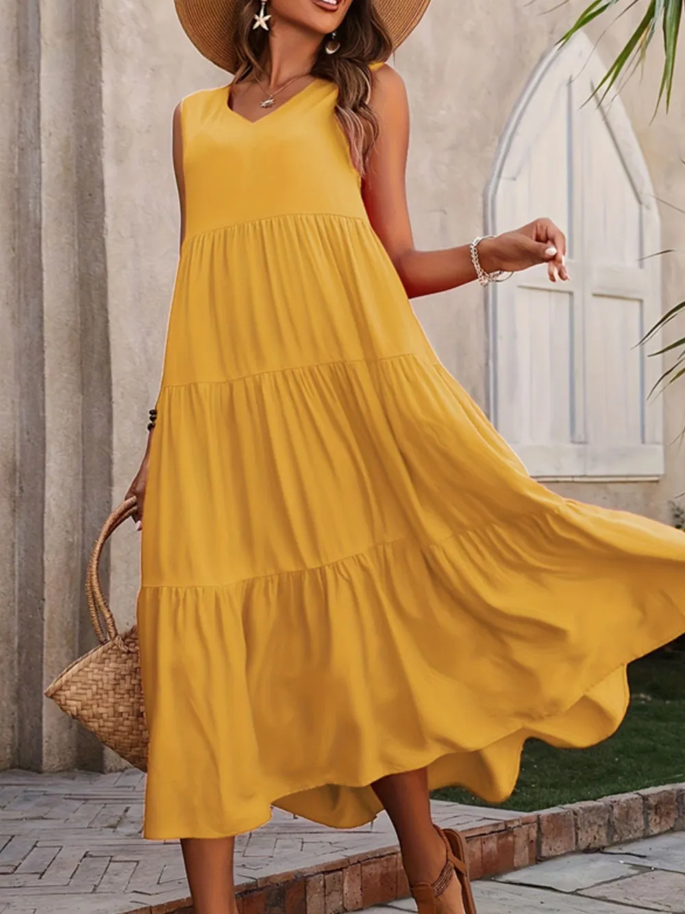 Tiered V-Neck Sleeveless Dress - Image 12