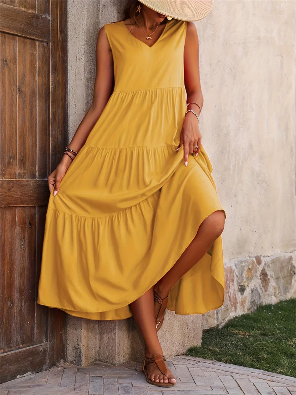 Tiered V-Neck Sleeveless Dress - Image 14