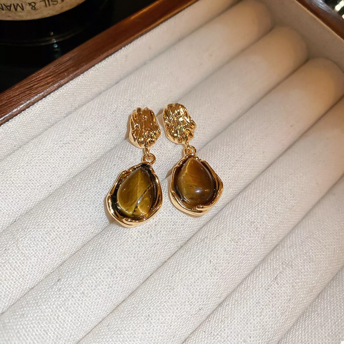 Tiger's Eye 18K Gold-Plated Copper Geometric Earrings - Image 6