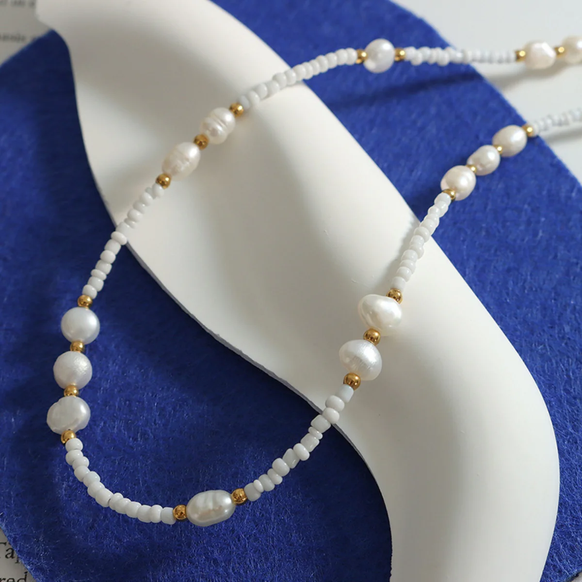 Titanium Steel Glass Bead Pearl Necklace - Image 4