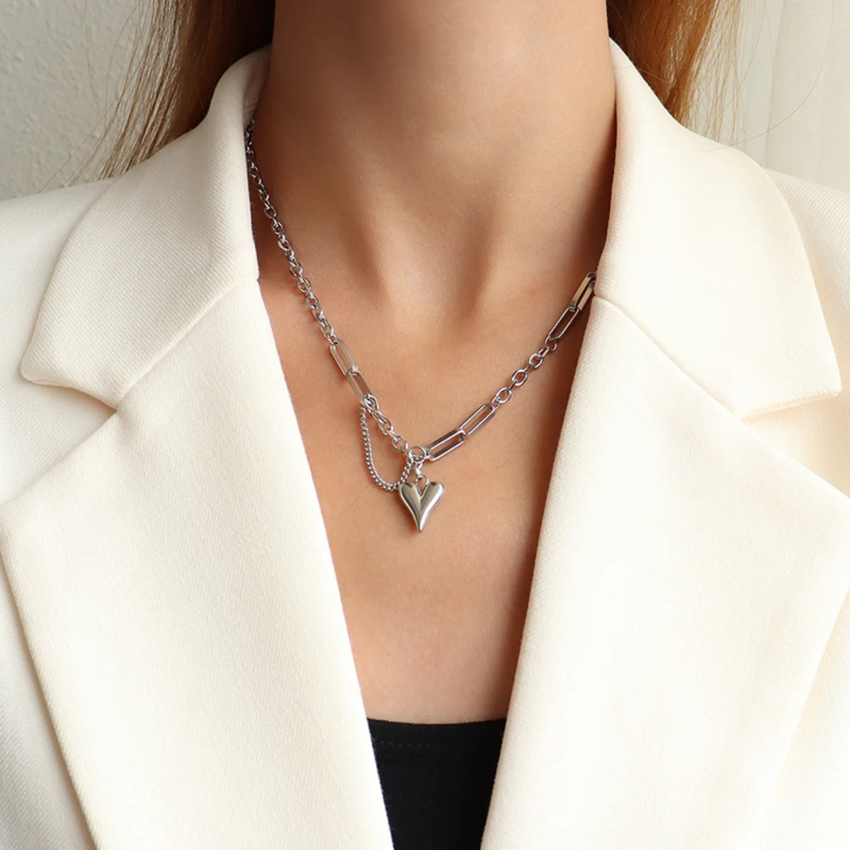 Titanium Steel Heart Pendant Necklace - Image 4