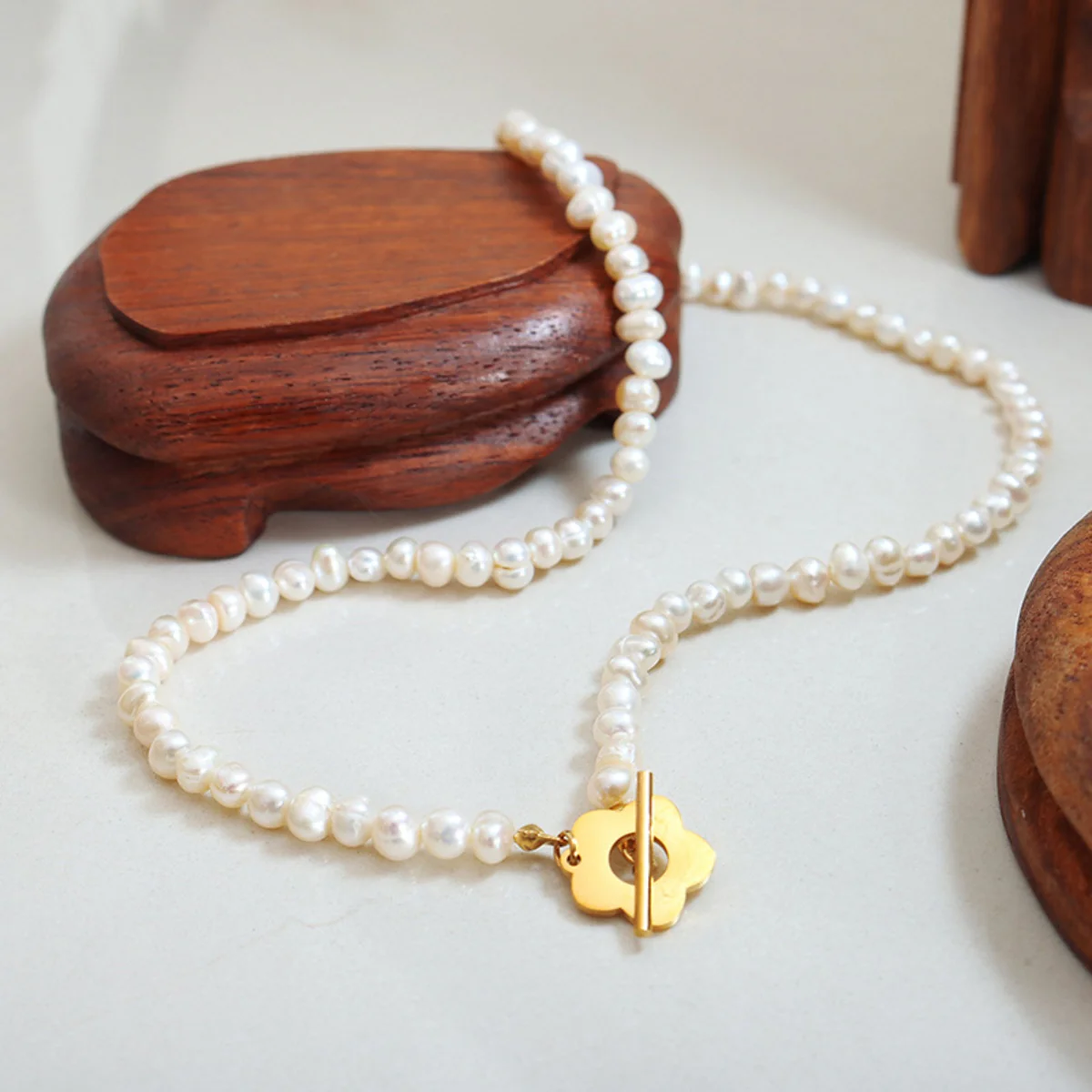 Titanium Steel Pearl Flower Necklace - Image 3