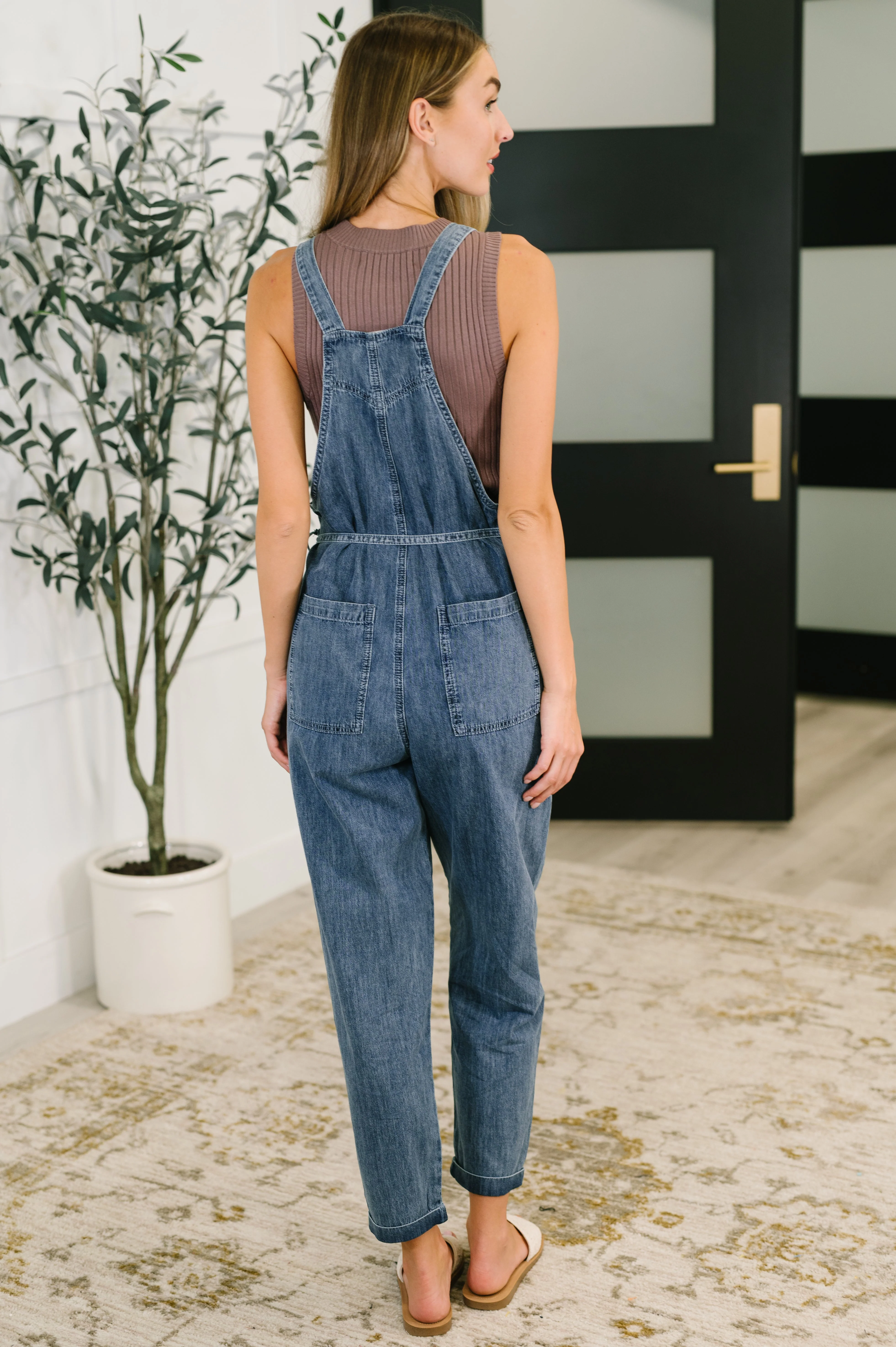 Too Cute to Compute Waist Tie Overalls in Dark Blue - Image 3