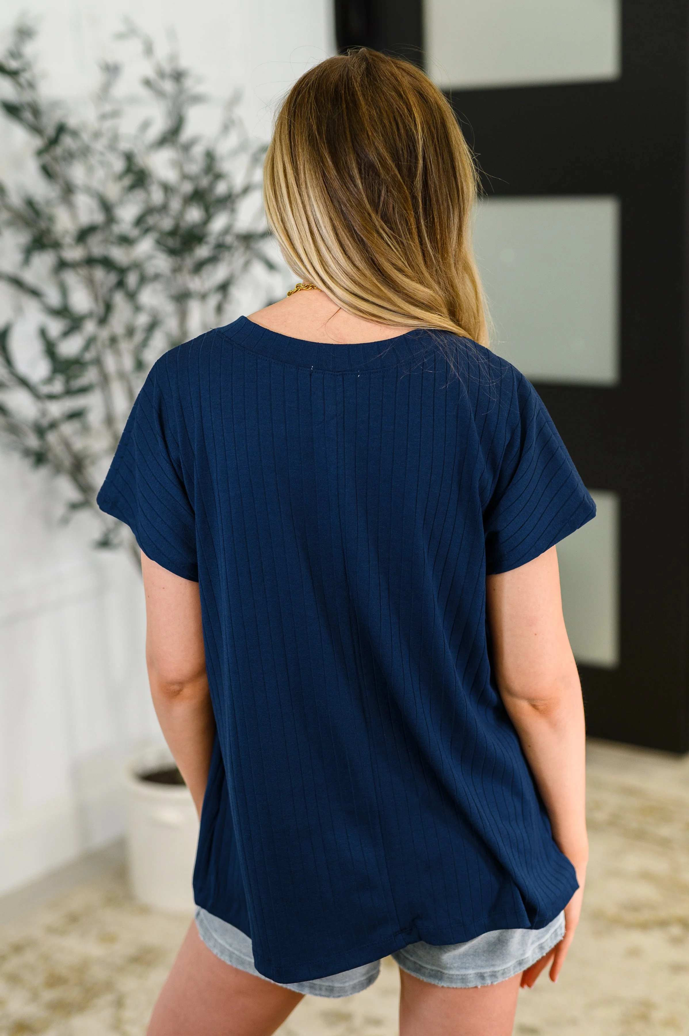 Top Shelf Basic V-Neck Ribbed Tee in Navy - Image 5