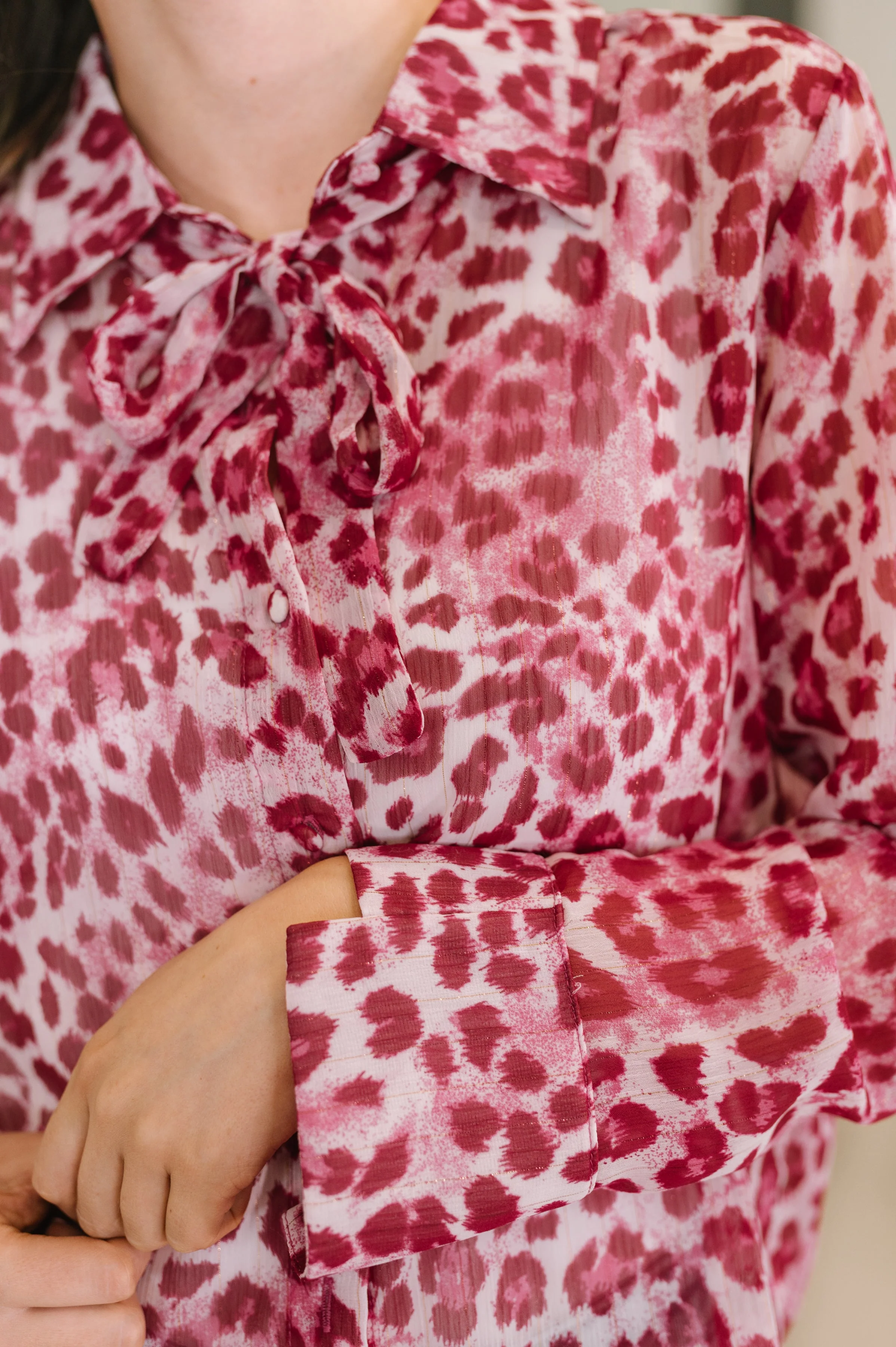 Totally Not Dramatic Leopard Print Button Down in Hot Pink - Image 2