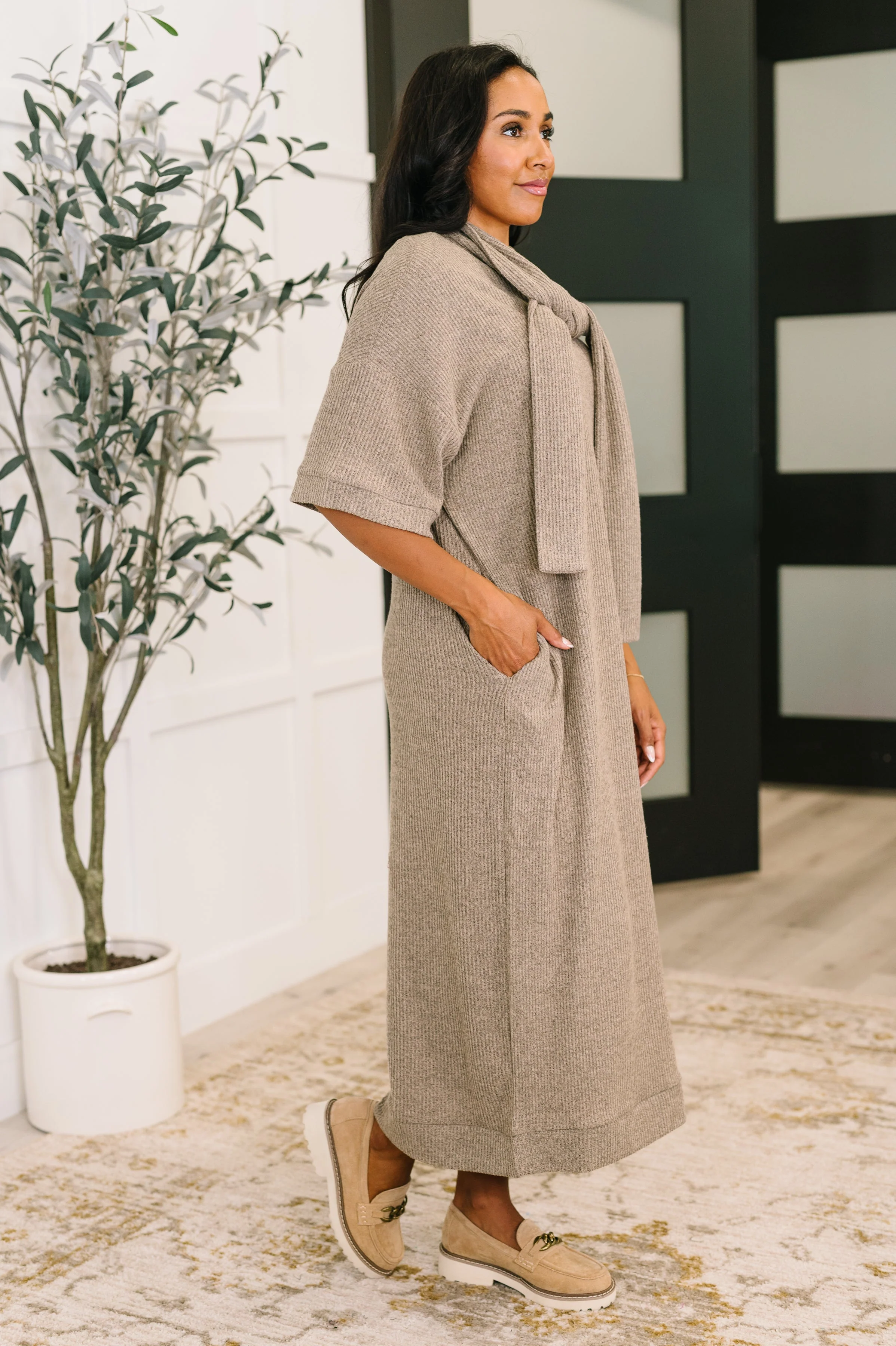 Travel Envy Ribbed Knit Dress in Light Coco - Image 4