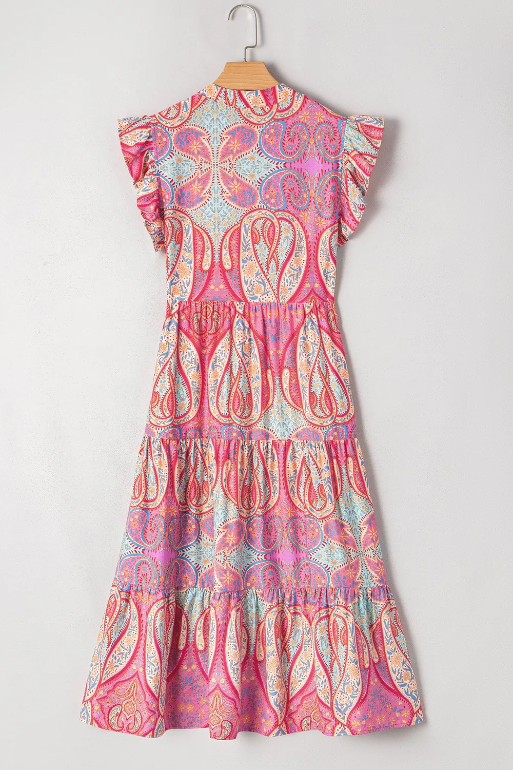 Tribal Paisley Print Ruffled Sleeve Notch Neck Midi Dress - Image 4