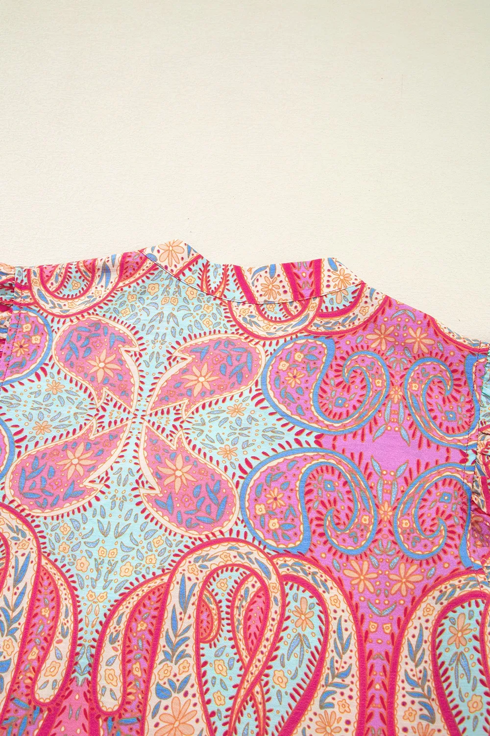 Tribal Paisley Print Ruffled Sleeve Notch Neck Midi Dress - Image 6