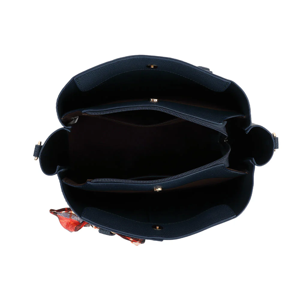 Triple Compartment Satchel with Scarf and Charm Detail - Image 4