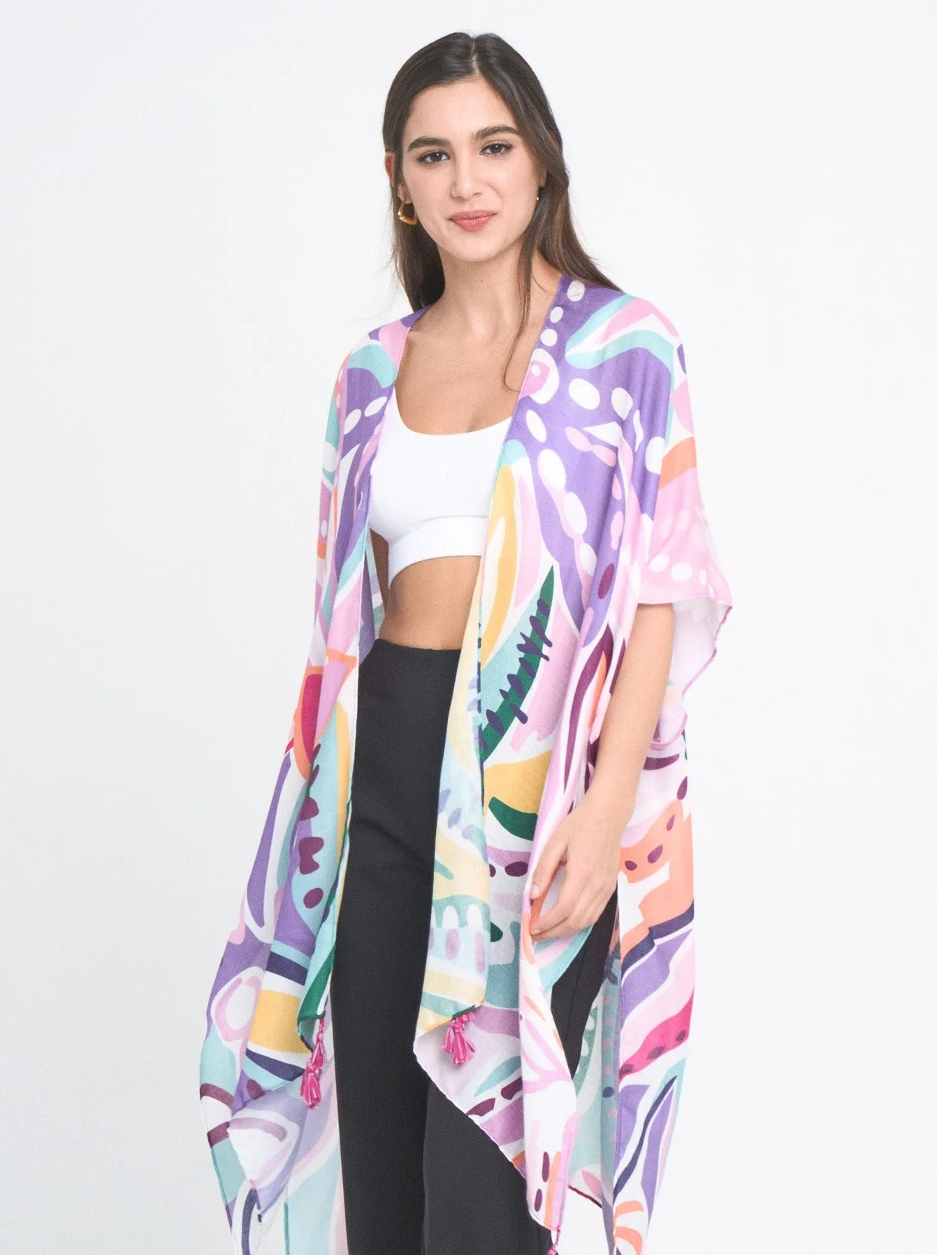 Tropical Floral Print Kimono - Image 2