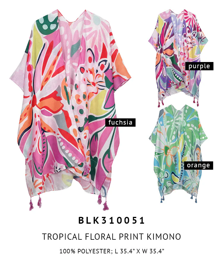 Tropical Floral Print Kimono - Image 3