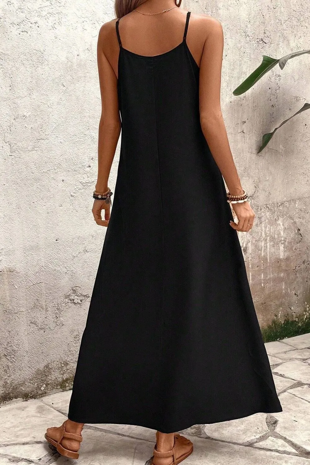 Tropical Leaf Print V-Neck Maxi Cami Dress - Image 3