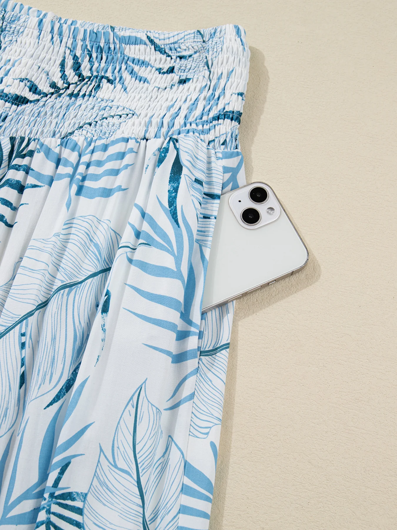 Tropical Print Shirred Waistband Wide Leg Pants - Image 11