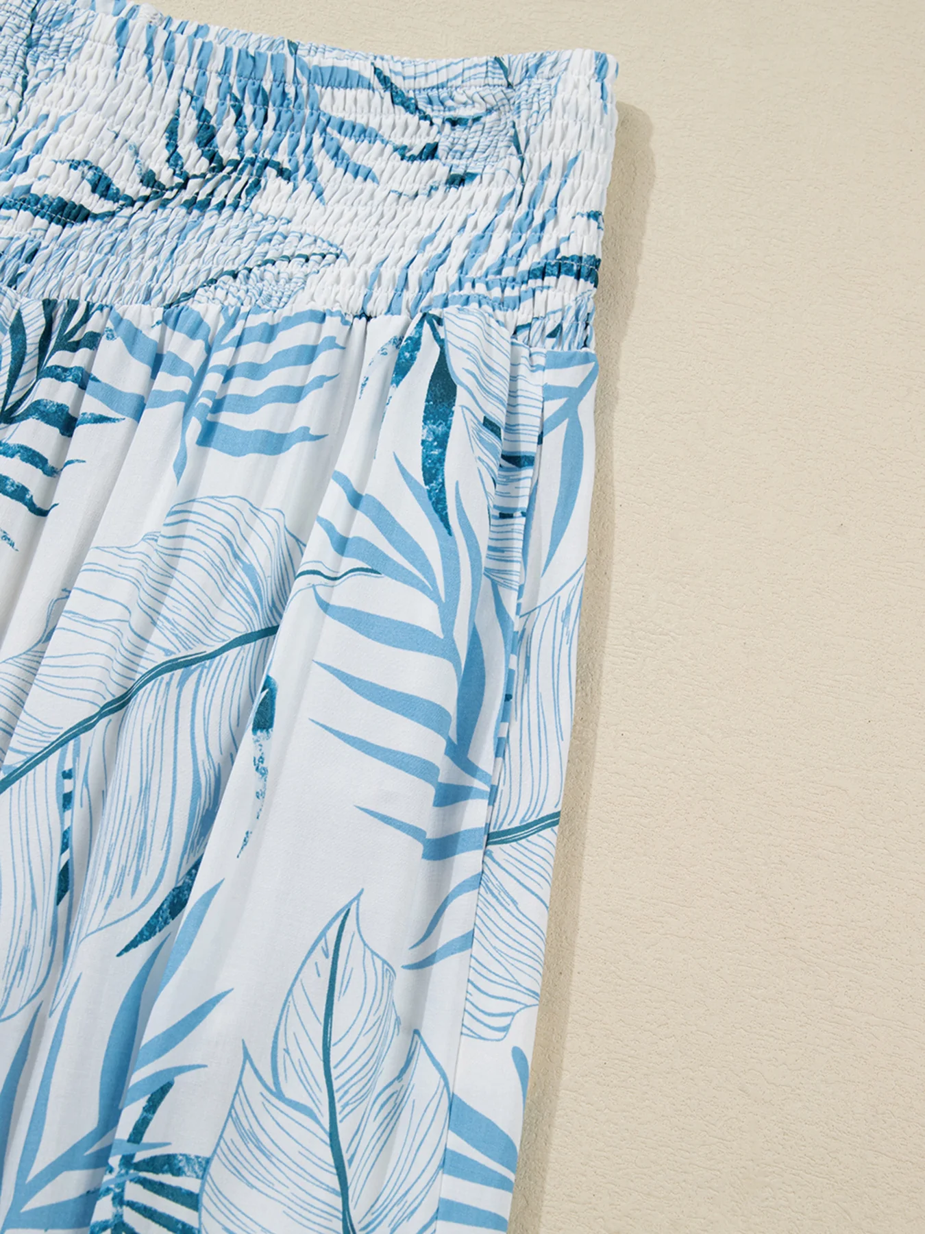 Tropical Print Shirred Waistband Wide Leg Pants - Image 12