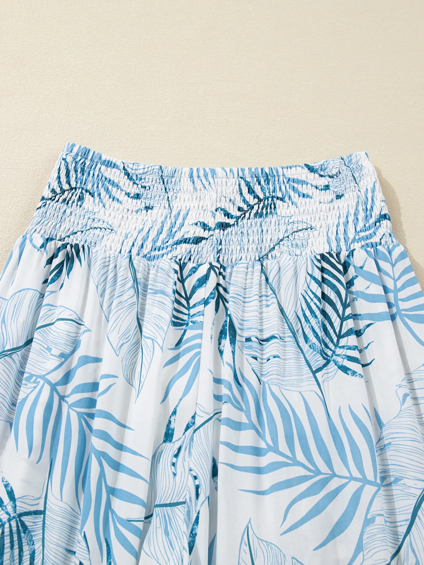 Tropical Print Shirred Waistband Wide Leg Pants - Image 15