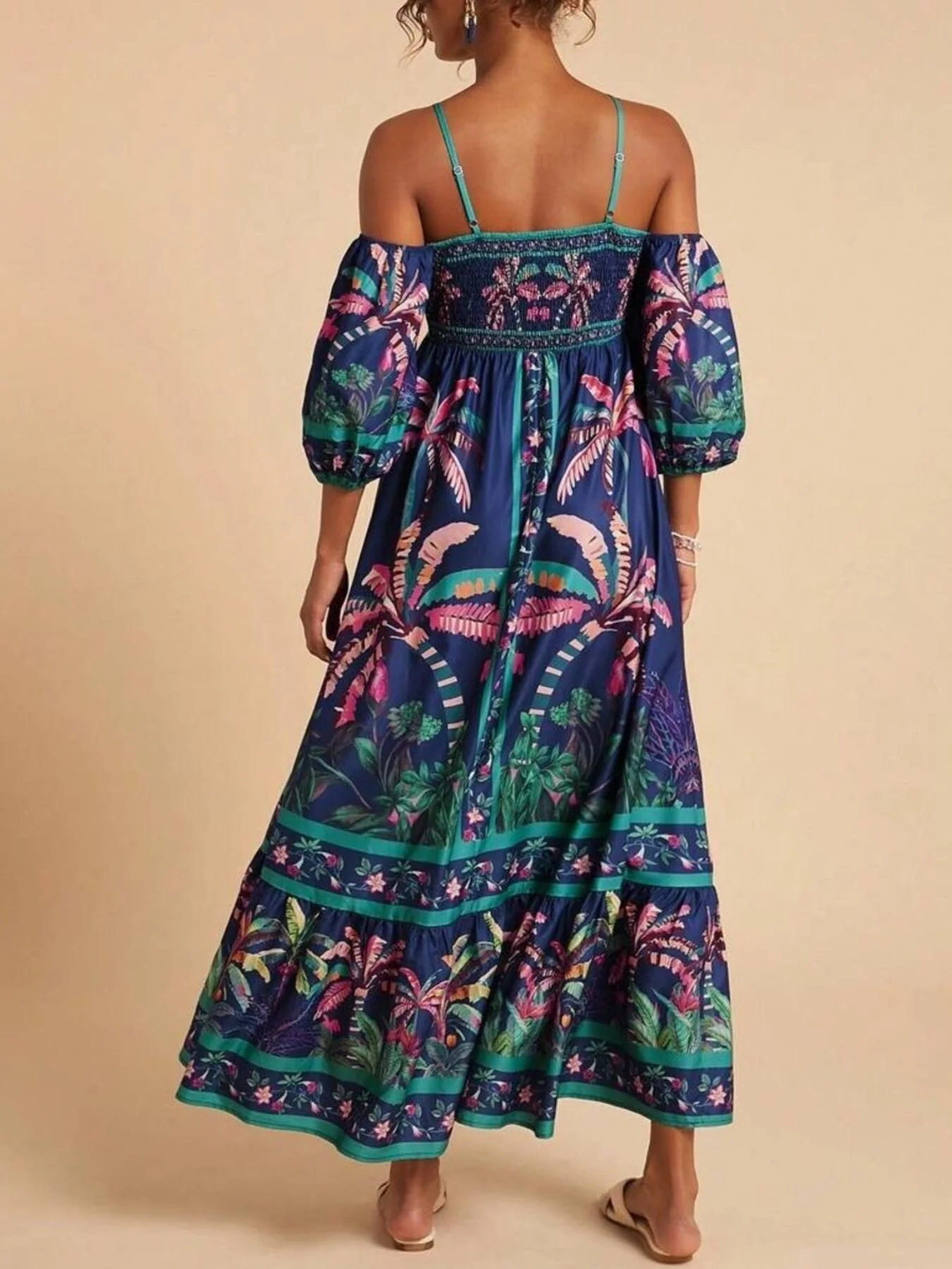 Tropical Print Spaghetti Strap Maxi Dress - Image 5