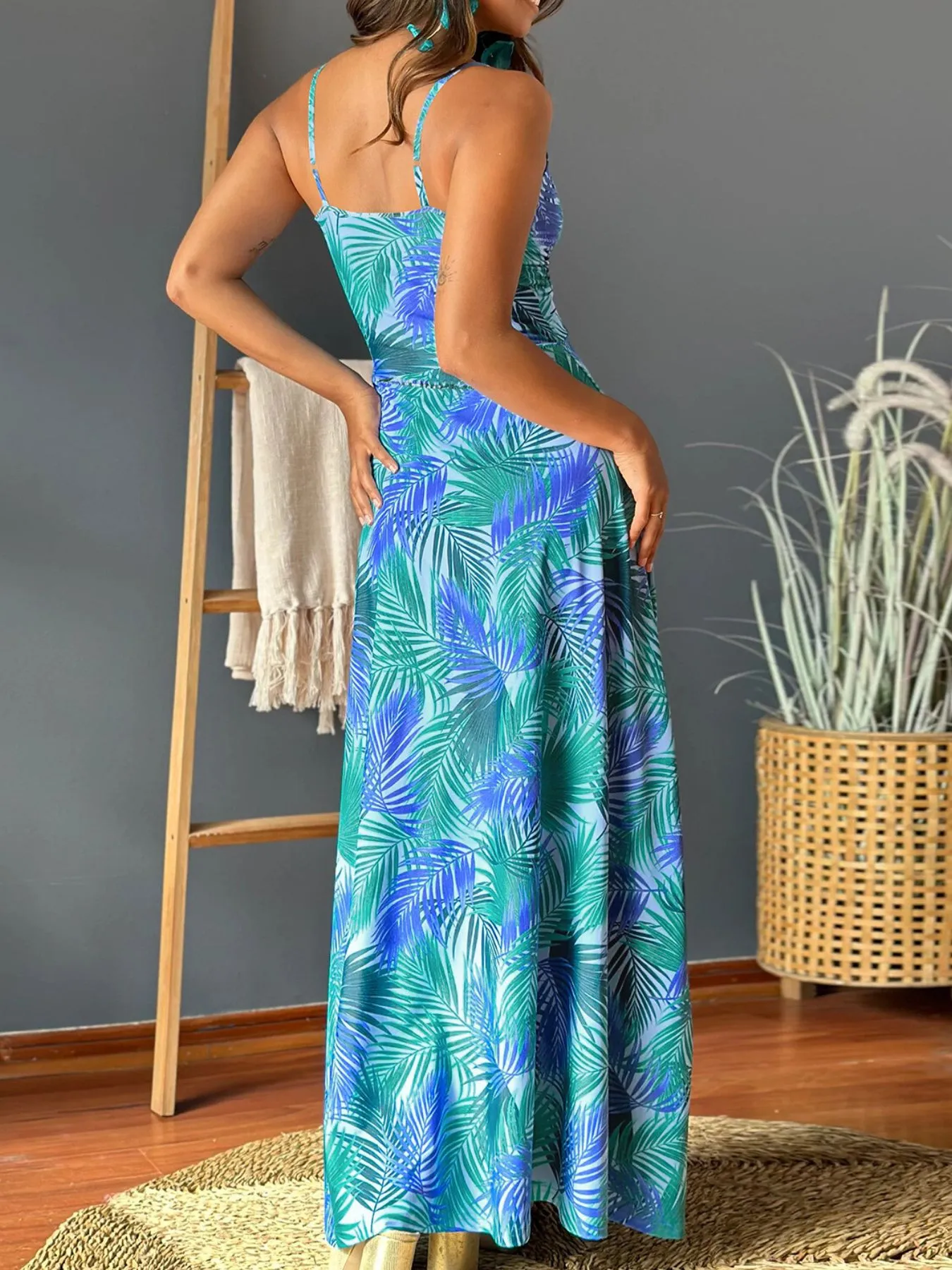 Tropical Print V-Neck Maxi Dress - Image 2