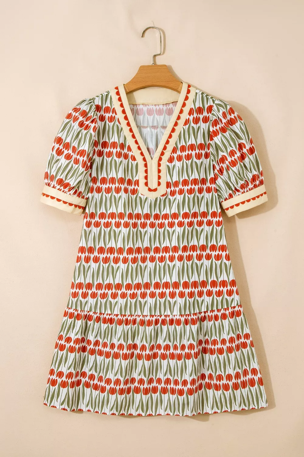 Tulip Floral Print Cotton Puff Short Sleeve Mini Dress - Image 6