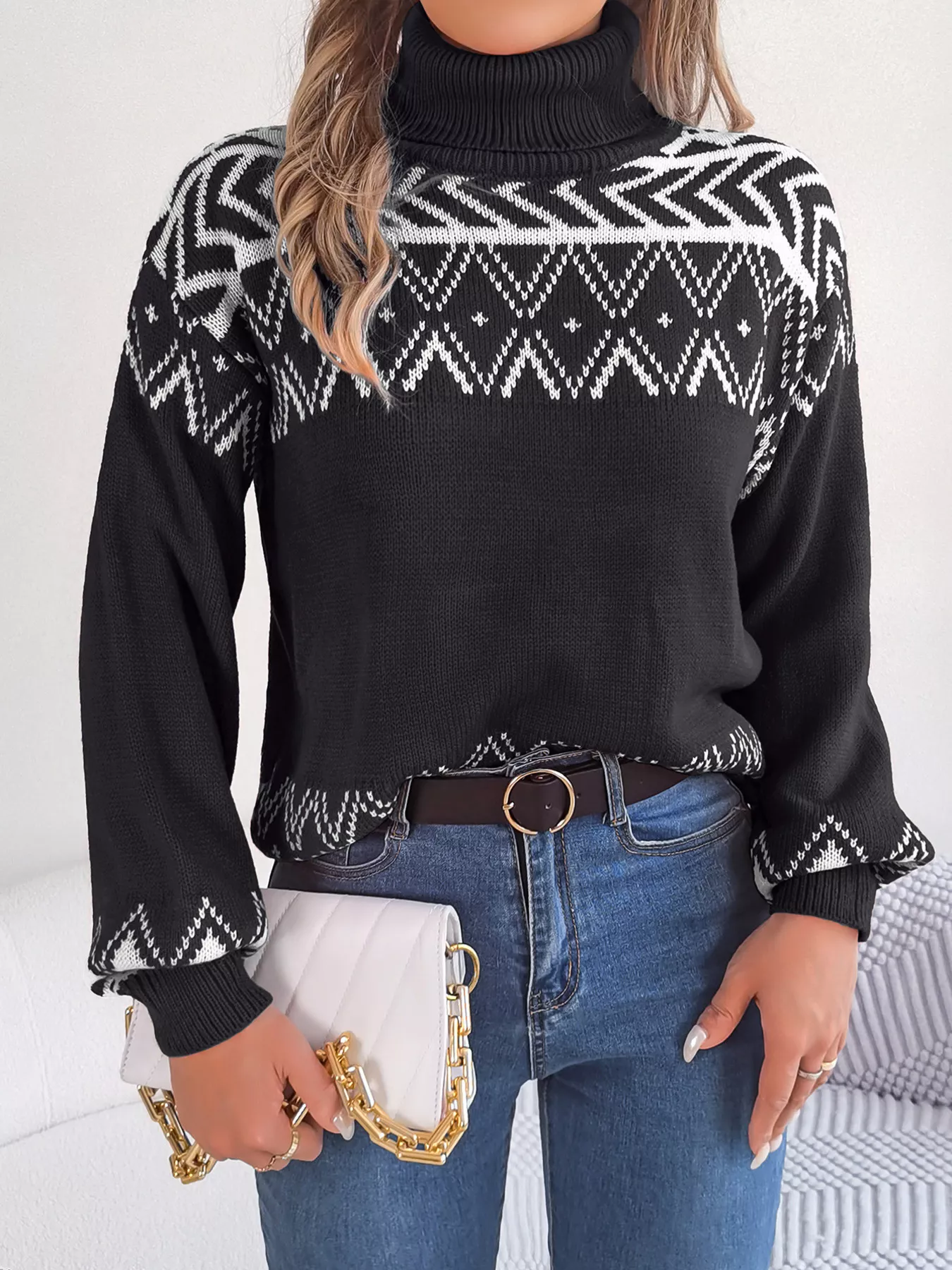 Turtleneck Dropped Shoulder Sweater - Image 3
