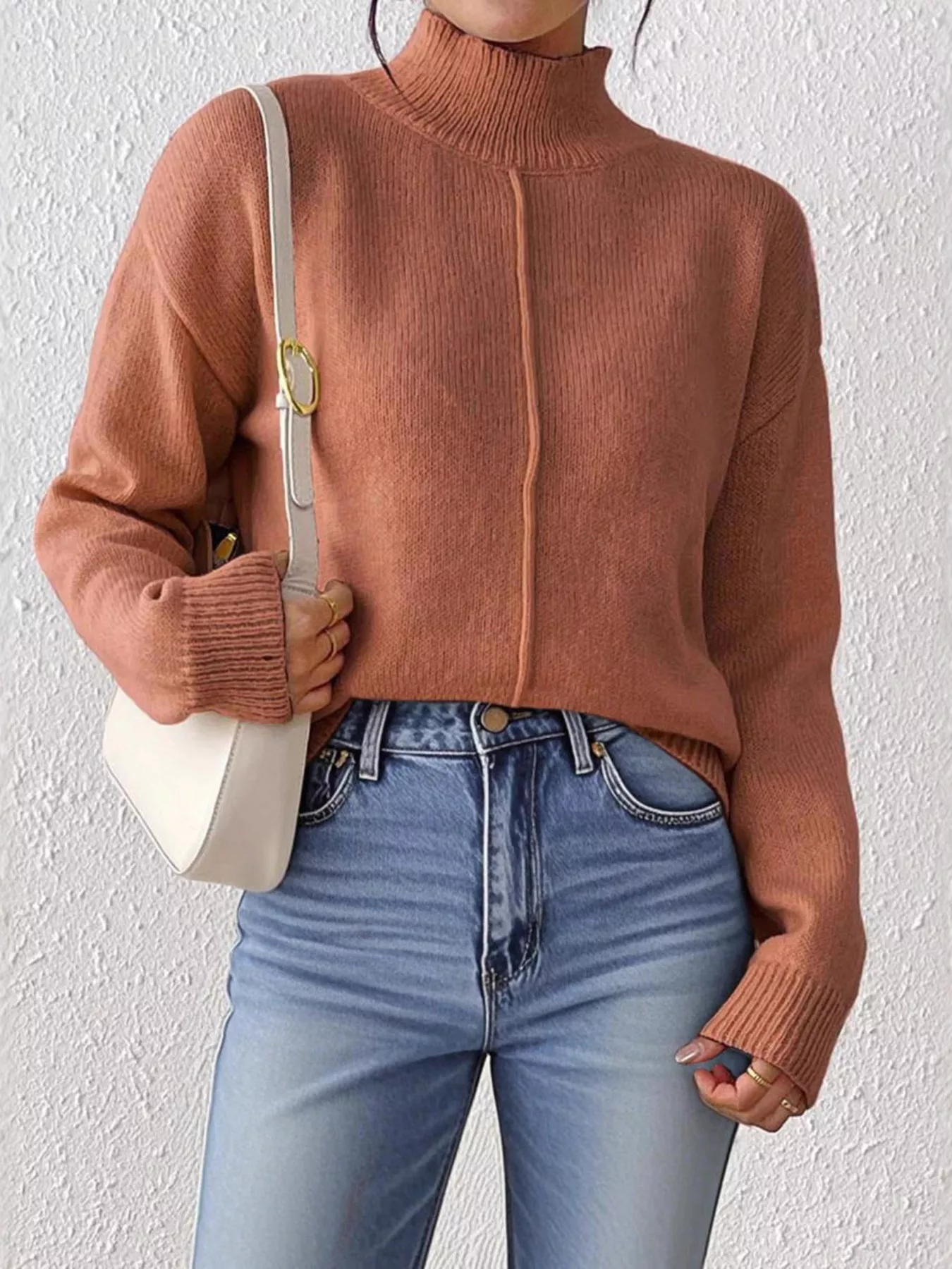 Turtleneck Dropped Shoulder Sweater - Image 11
