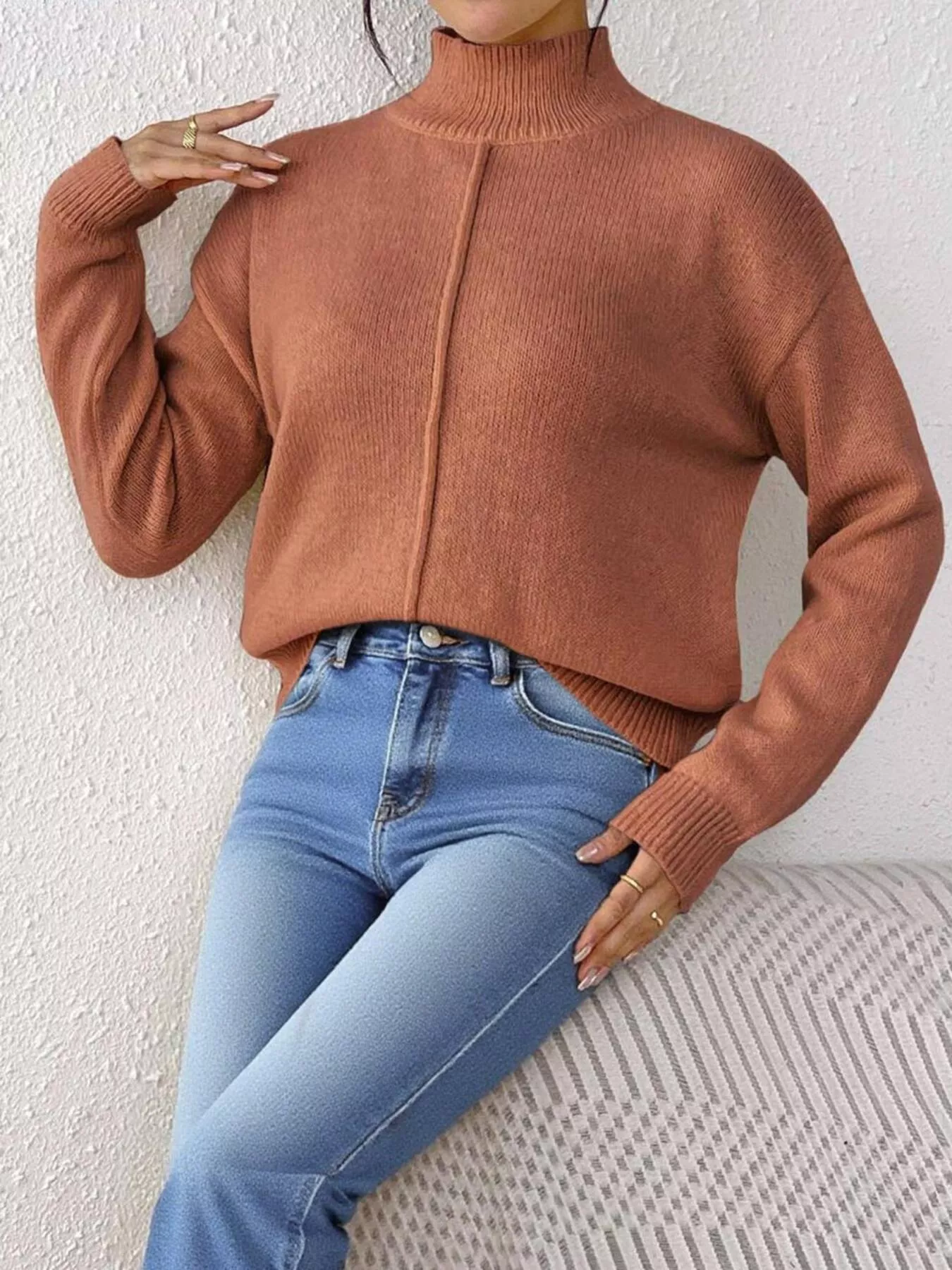 Turtleneck Dropped Shoulder Sweater - Image 13