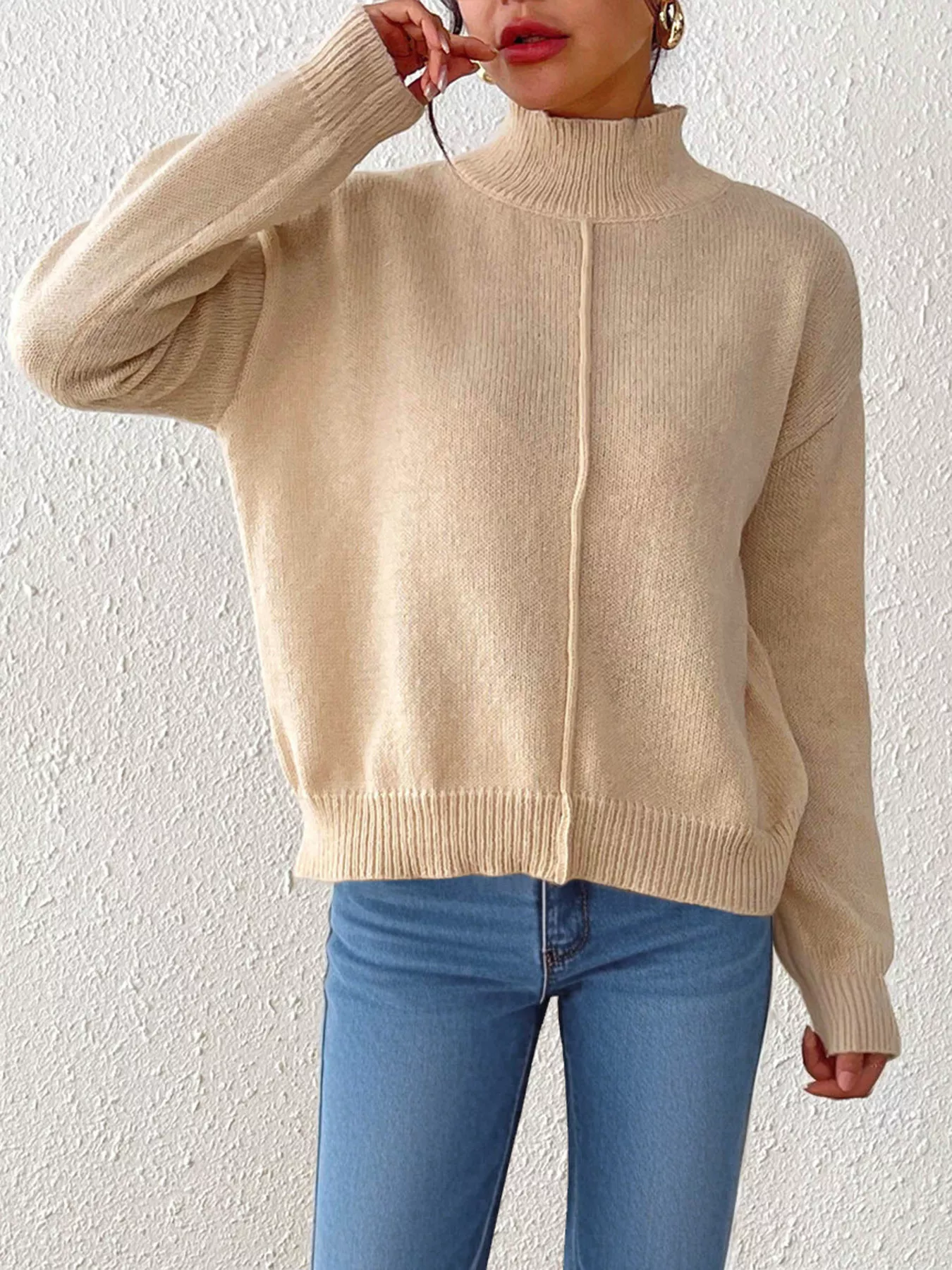 Turtleneck Dropped Shoulder Sweater - Image 3