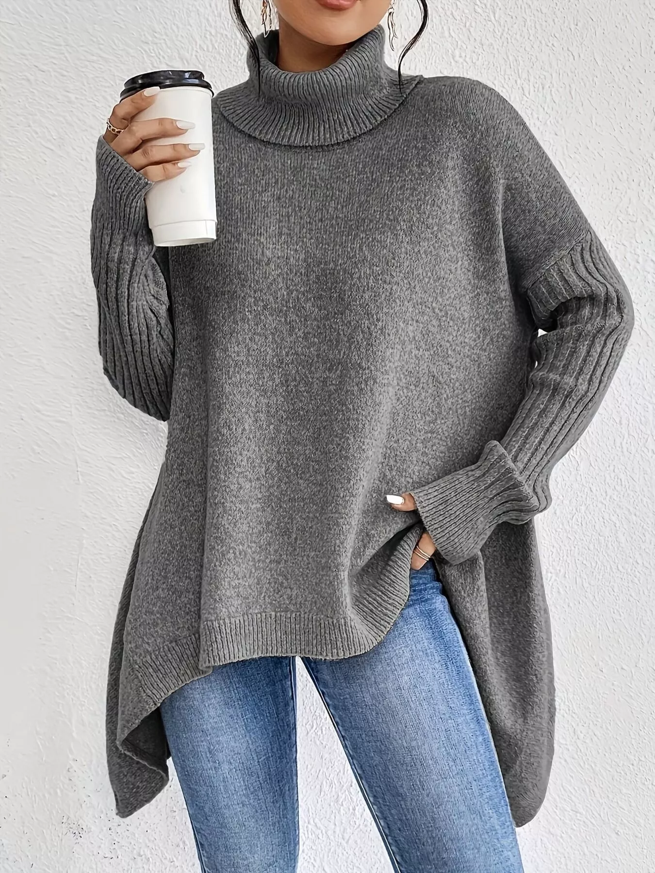 Turtleneck Dropped Shoulder Sweater - Image 12