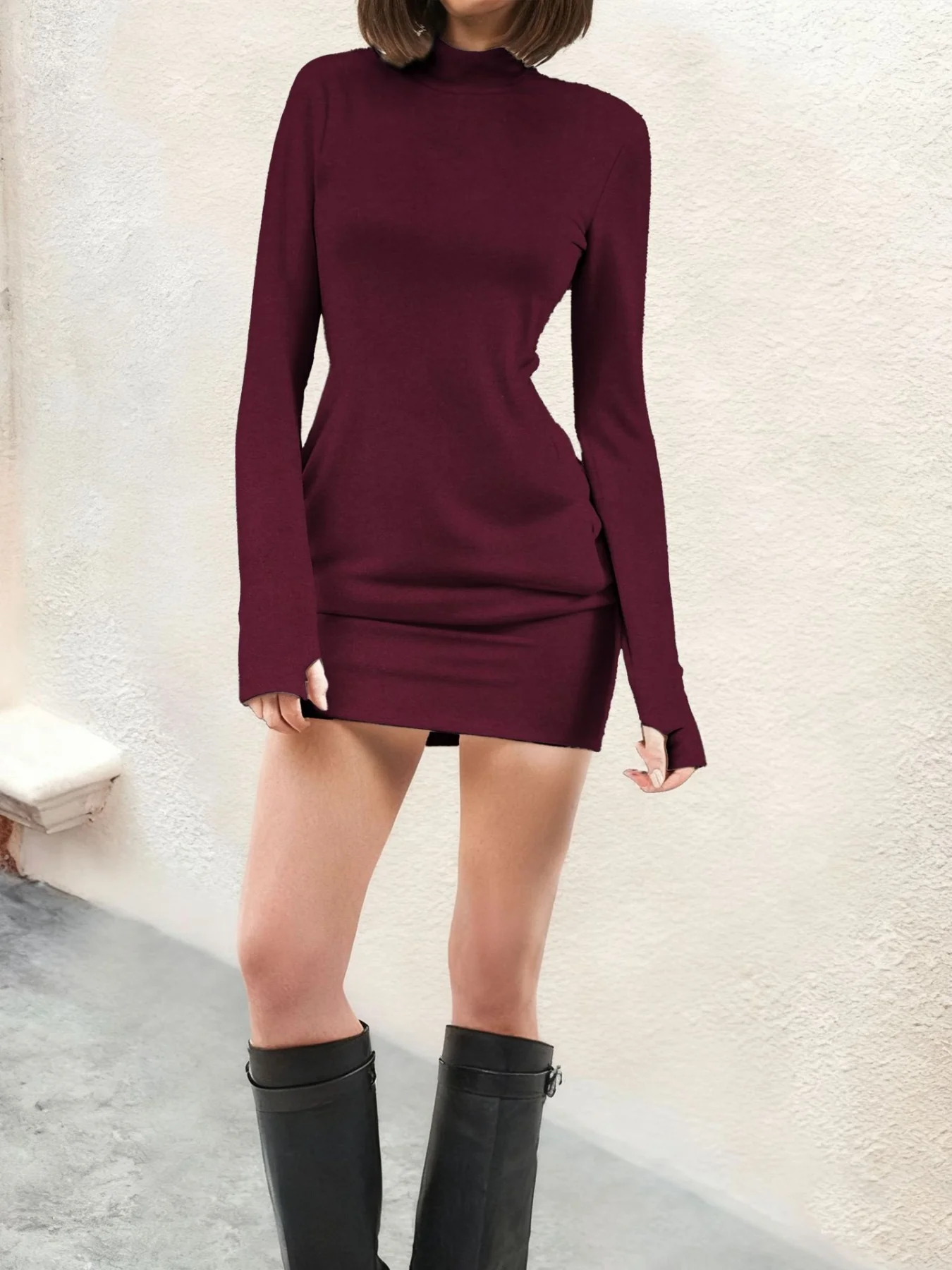 Turtleneck Long Sleeve Mini Dress with Pockets - Image 10