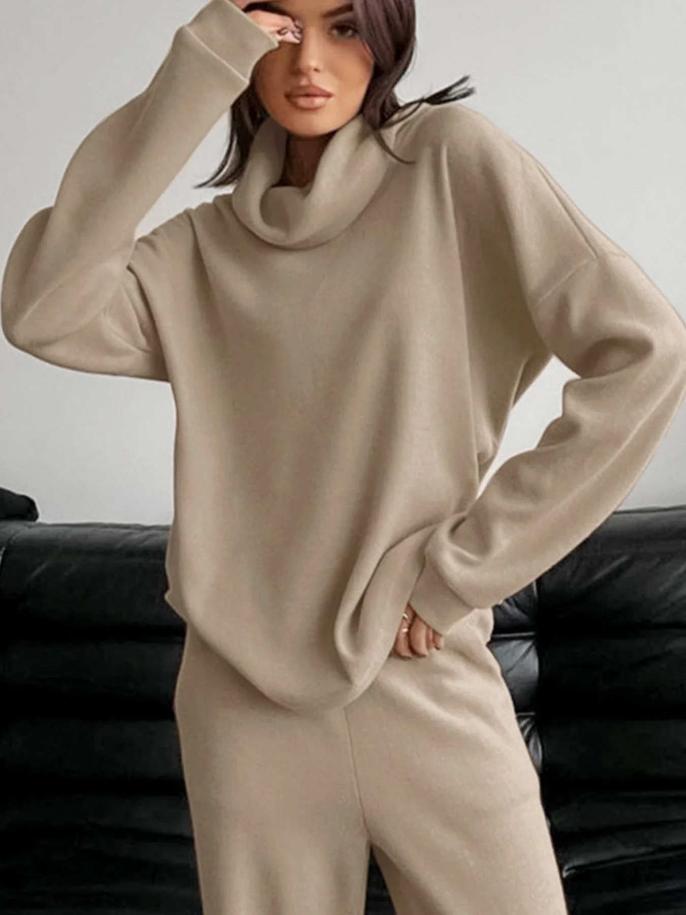 Turtleneck Long Sleeve Top and Pants Set - Image 5
