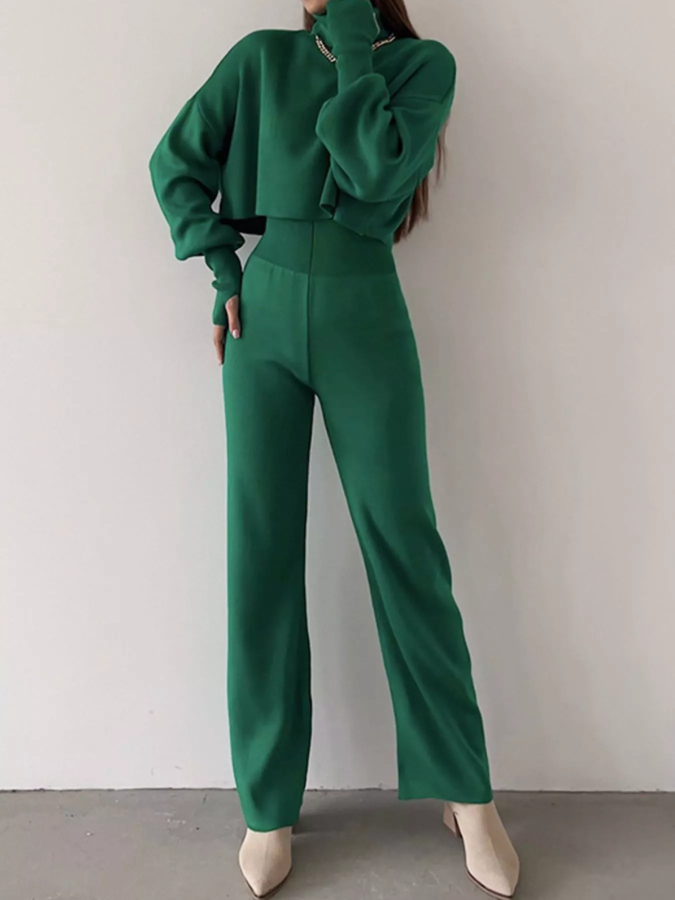 Turtleneck Long Sleeve Top & Pants Set - Image 12