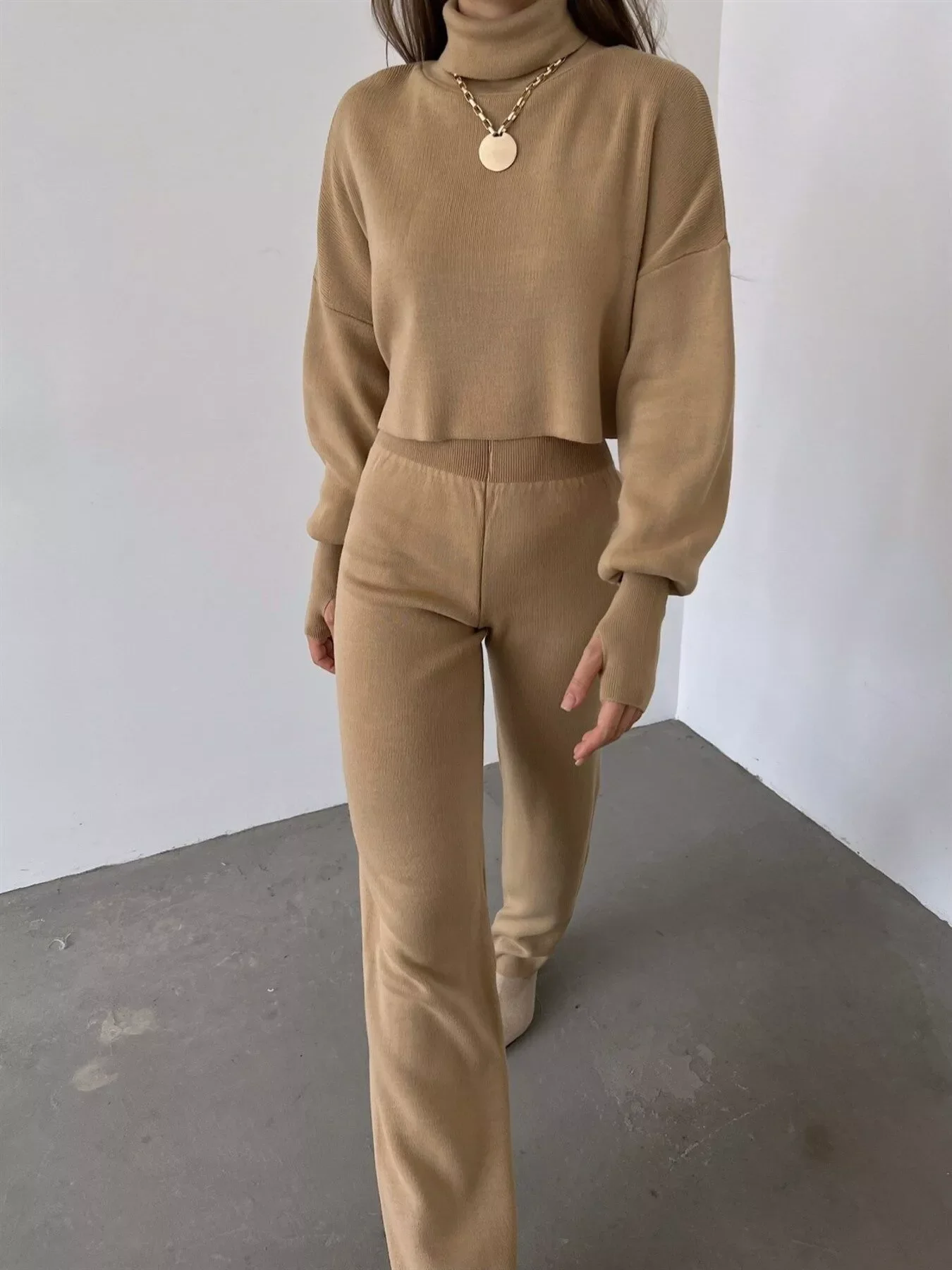 Turtleneck Long Sleeve Top & Pants Set - Image 14