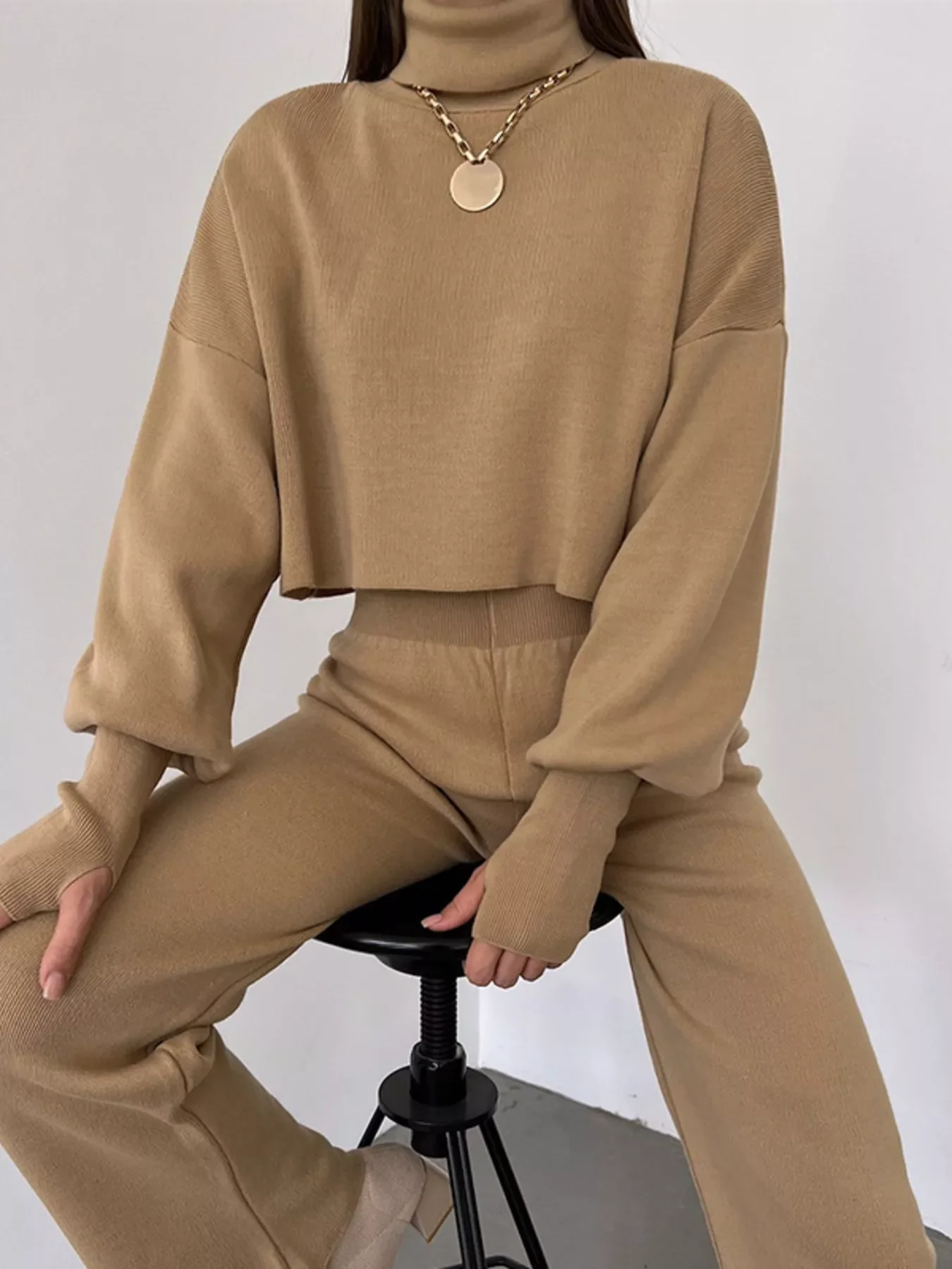 Turtleneck Long Sleeve Top & Pants Set - Image 15