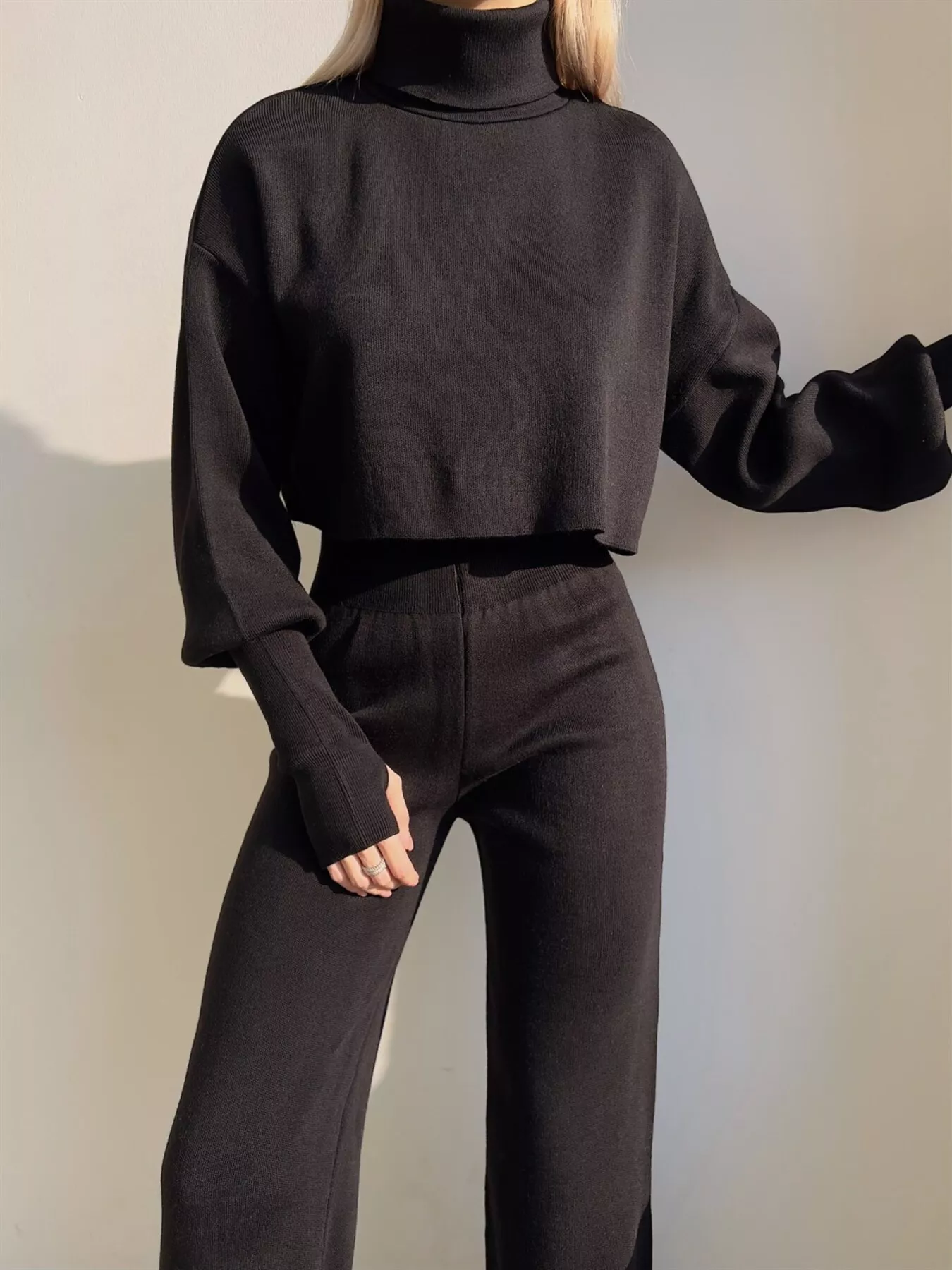 Turtleneck Long Sleeve Top & Pants Set - Image 2