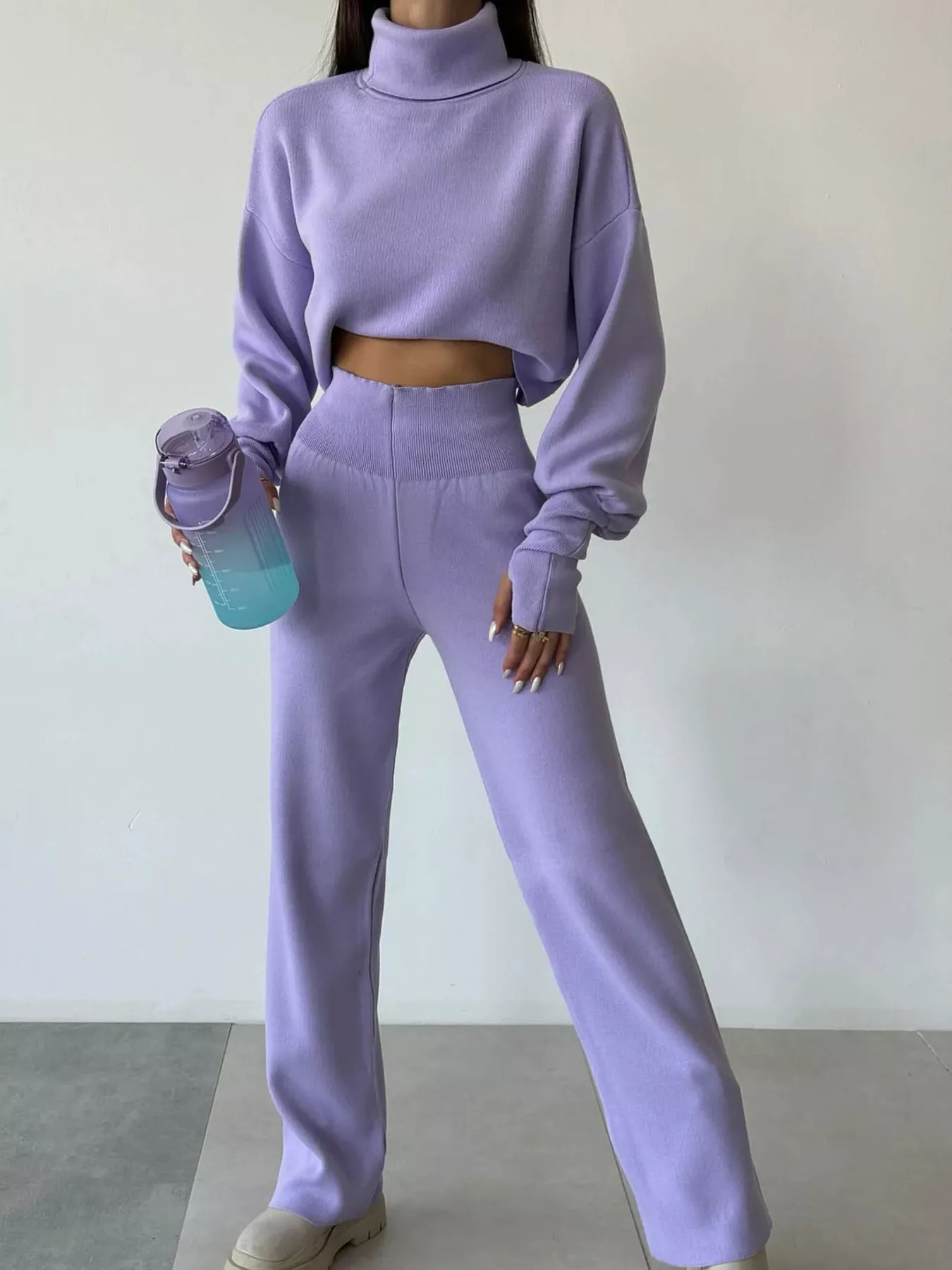 Turtleneck Long Sleeve Top & Pants Set - Image 21