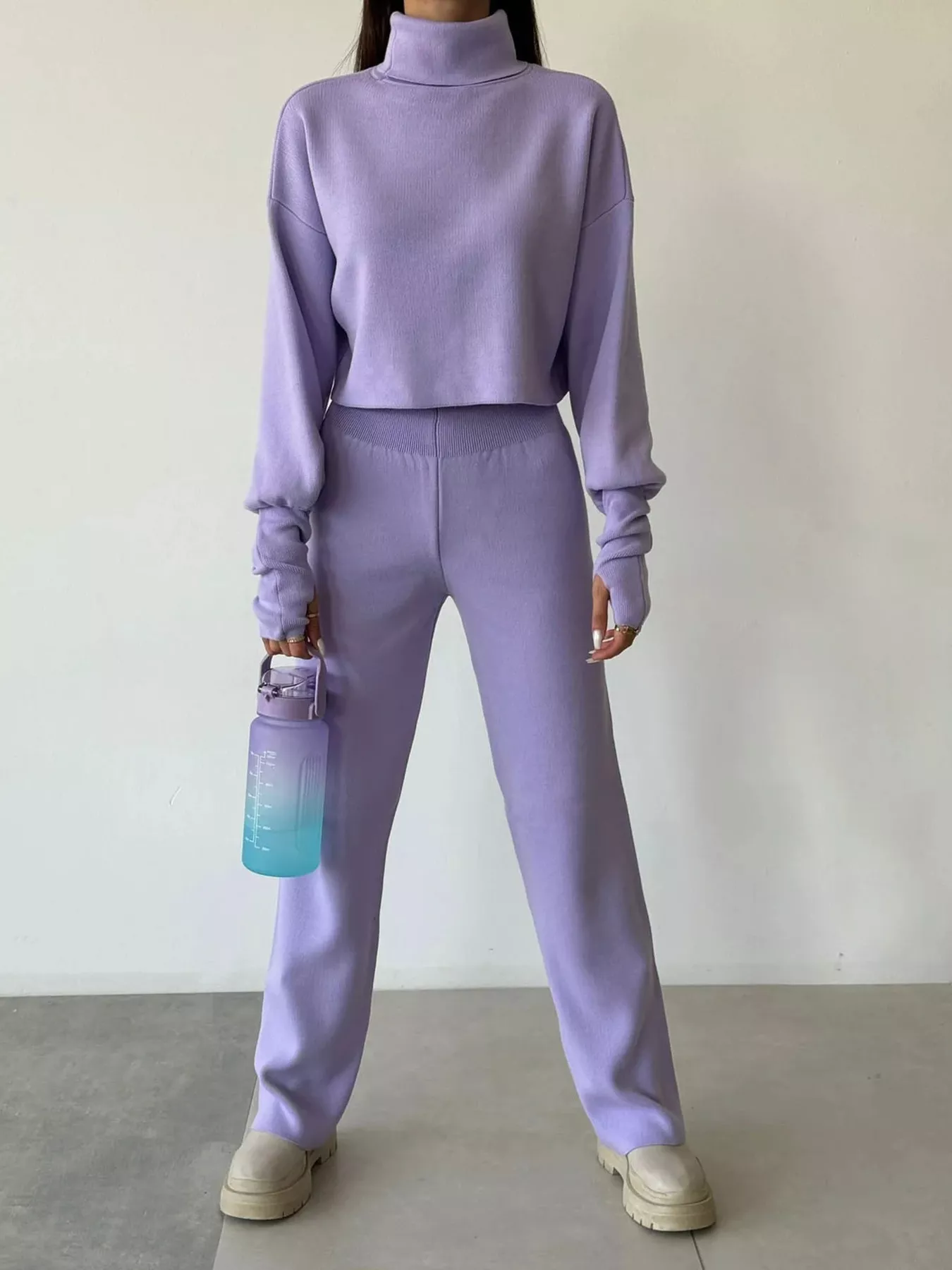 Turtleneck Long Sleeve Top & Pants Set - Image 22