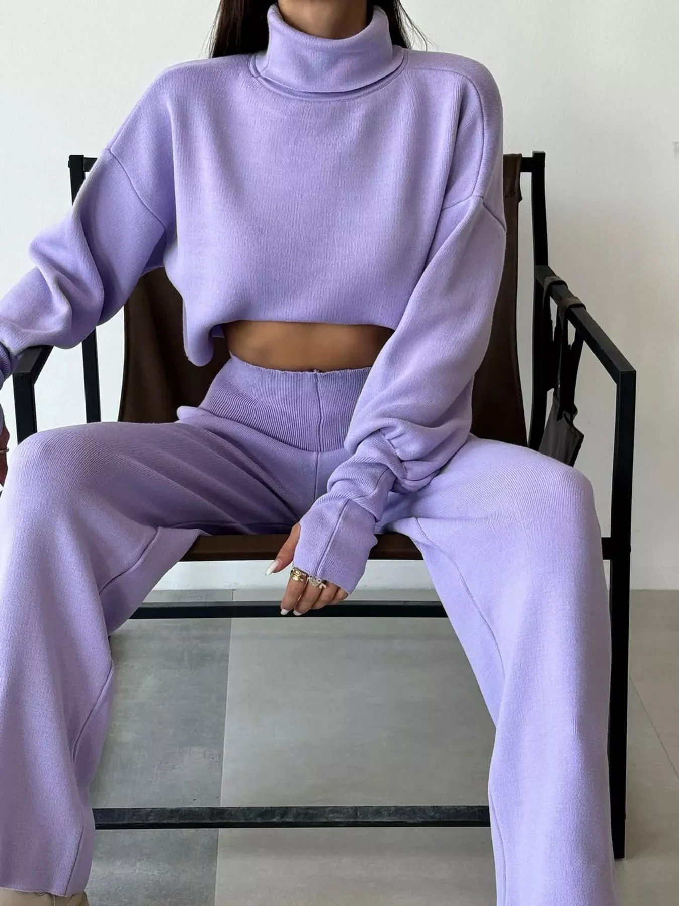 Turtleneck Long Sleeve Top & Pants Set - Image 23