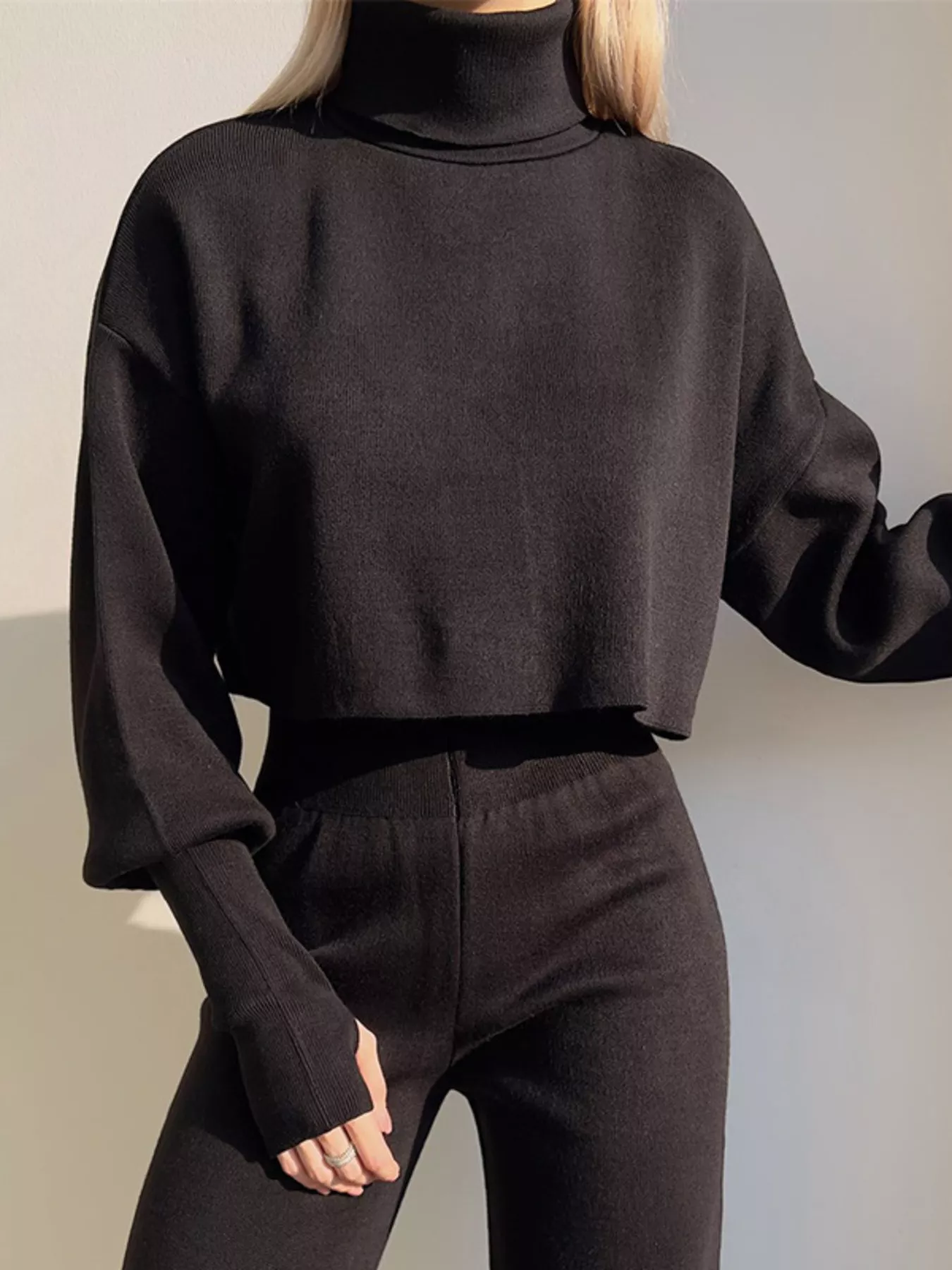 Turtleneck Long Sleeve Top & Pants Set - Image 3