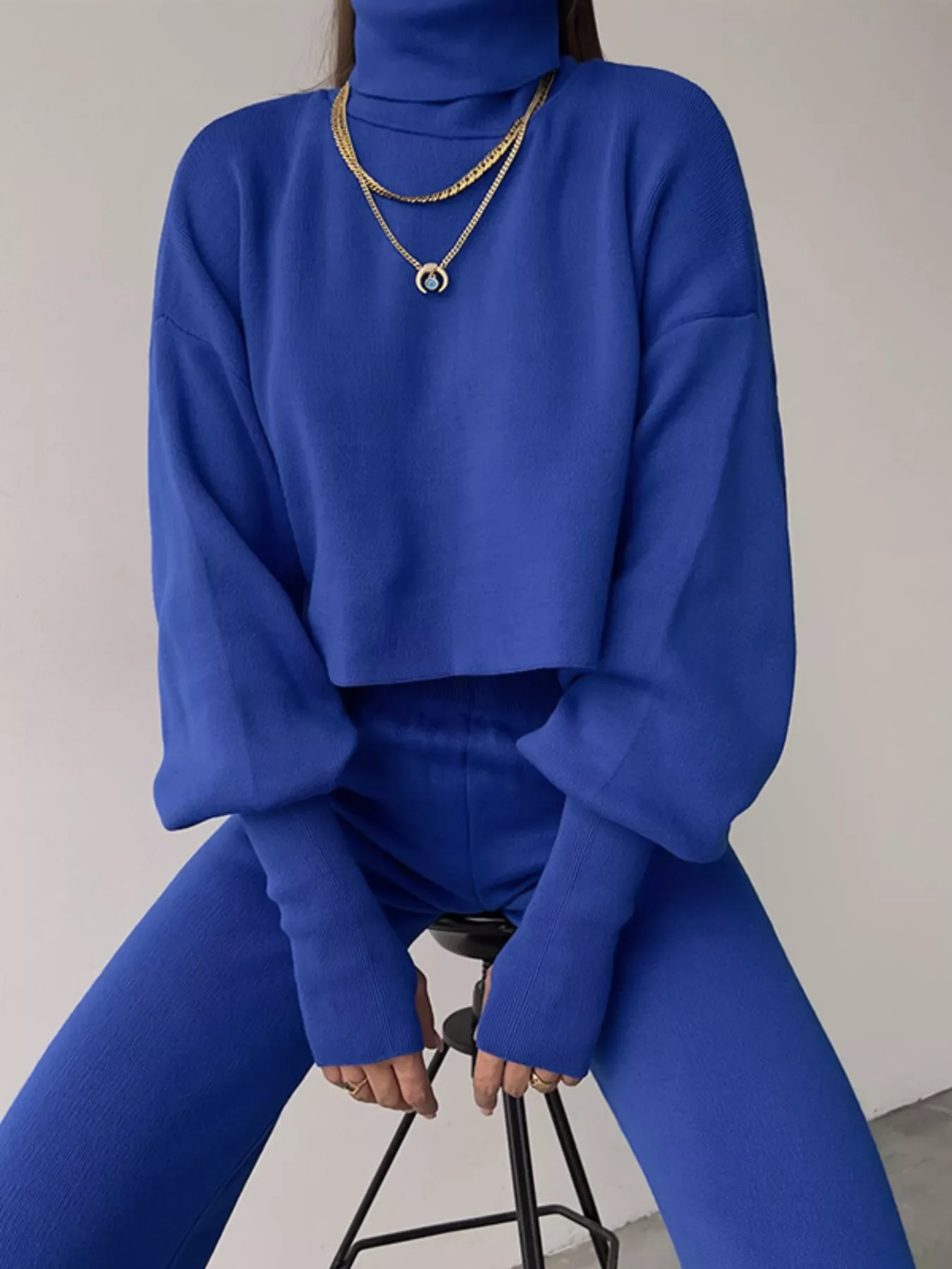Turtleneck Long Sleeve Top & Pants Set - Image 5