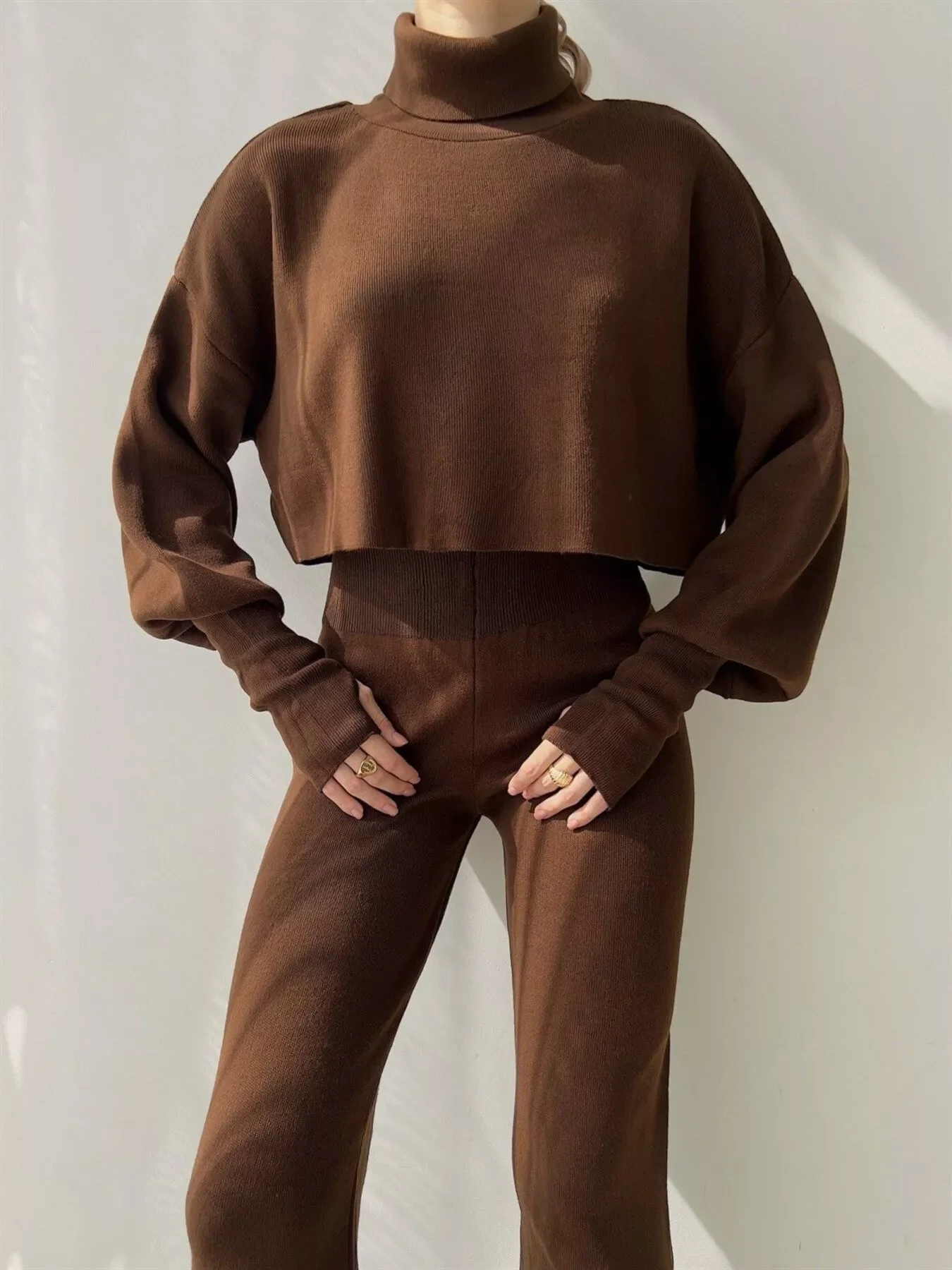 Turtleneck Long Sleeve Top & Pants Set - Image 7