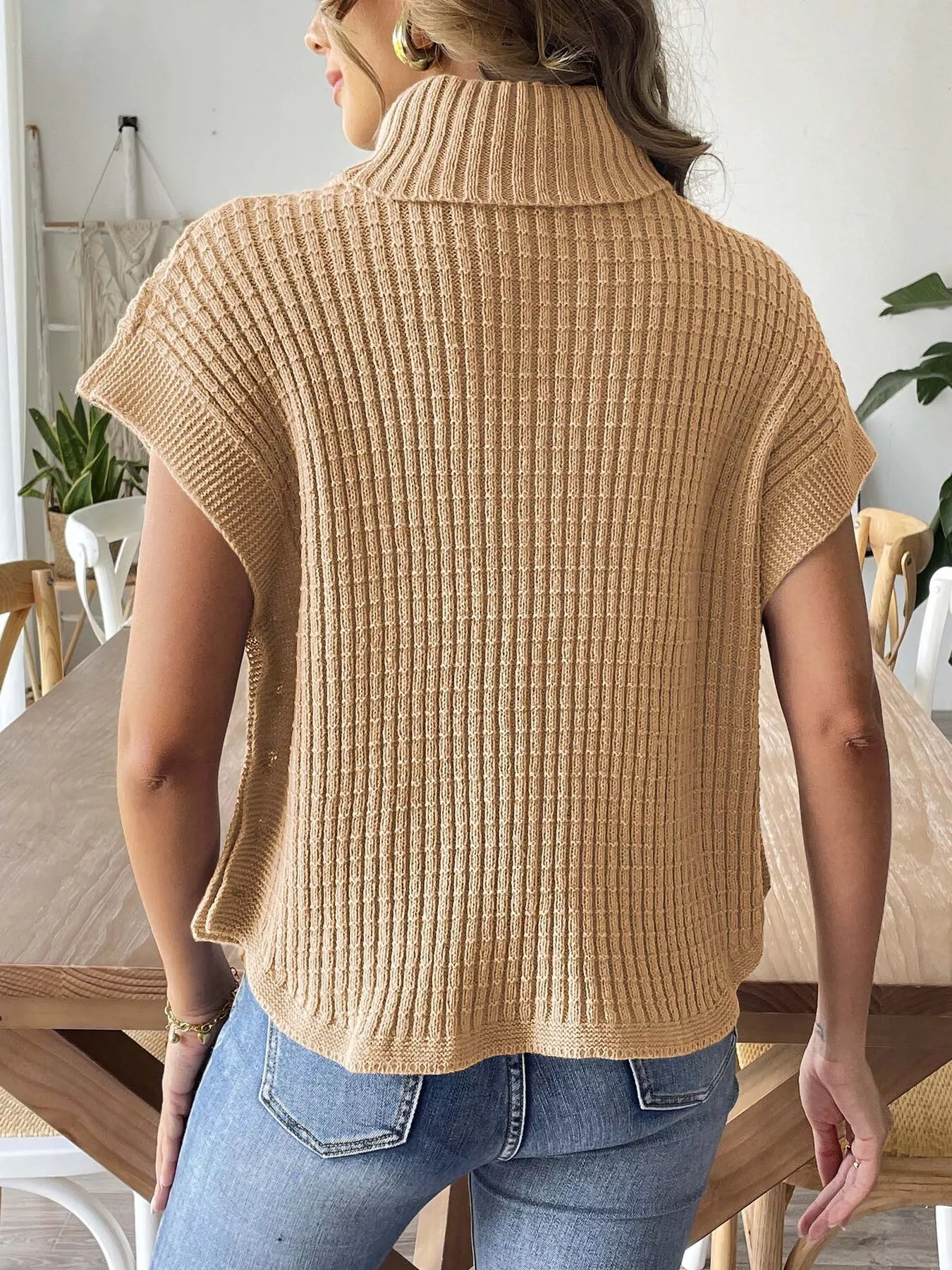 Turtleneck Side Decor Button Sweater Vest - Image 4