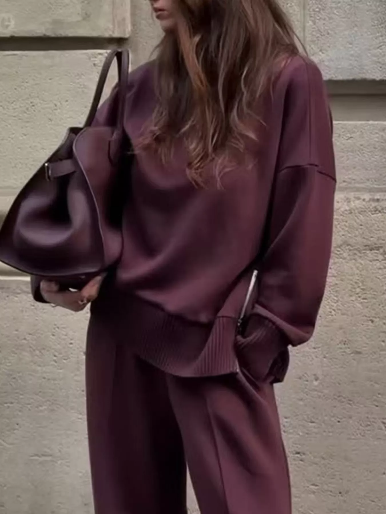 Turtleneck Side Zipper Sweatshirt and Pants Set - Image 3