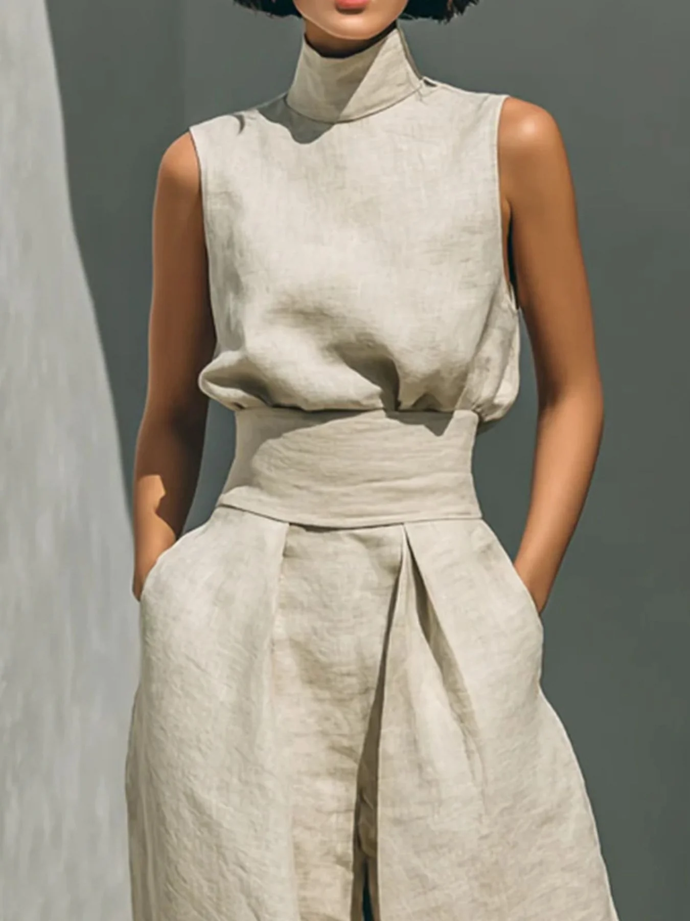 Turtleneck Sleeveless Top and Pants Set - Image 3