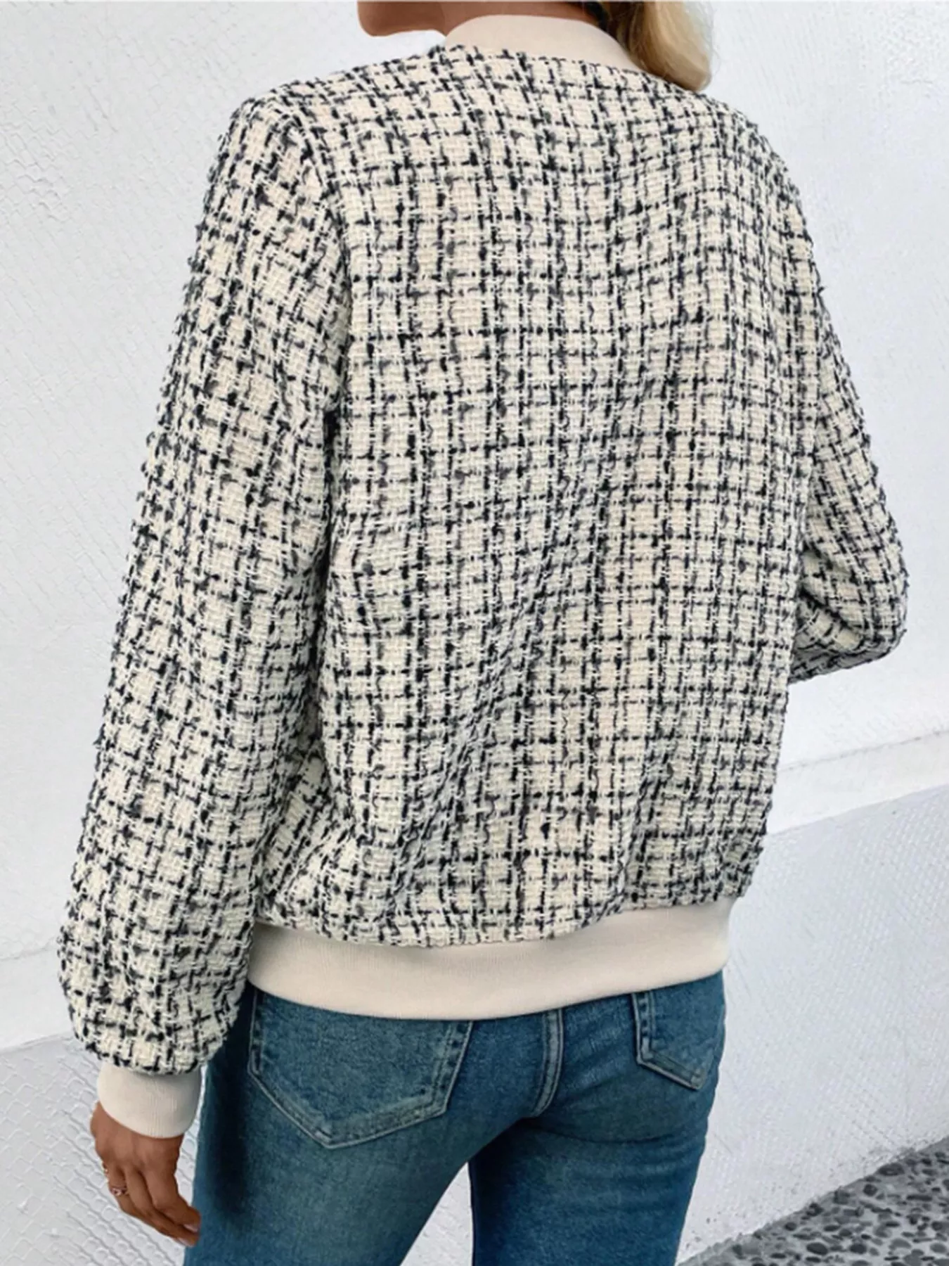 Tweed Zip Up Bomber Jacket - Image 6