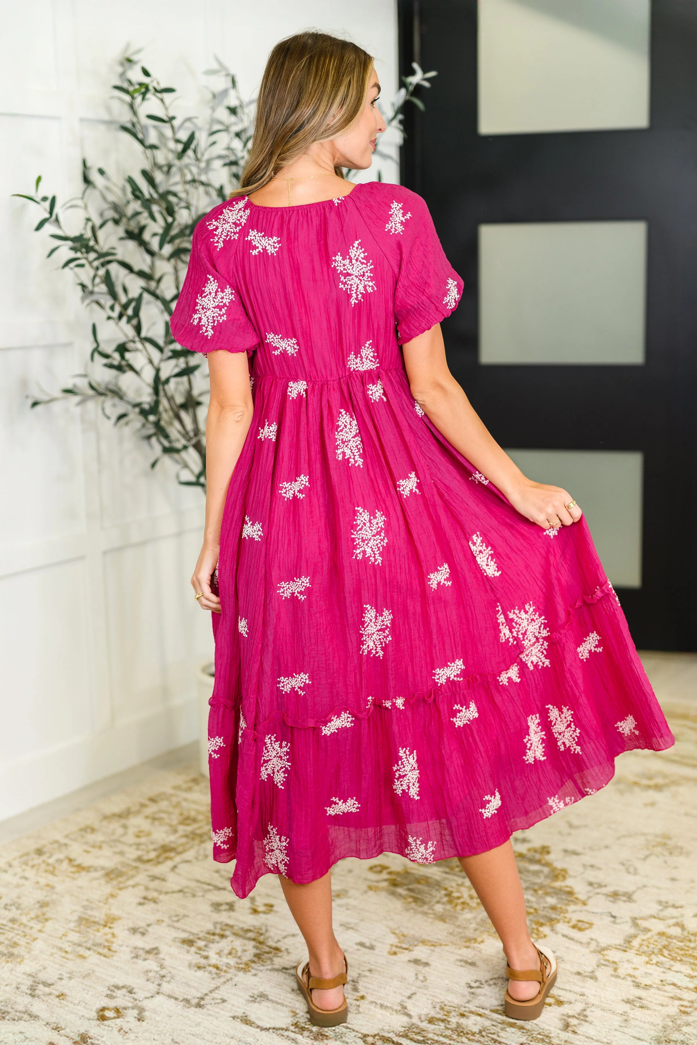 Twirl in Bloom Square Neck Dress in Hot Pink - Image 5